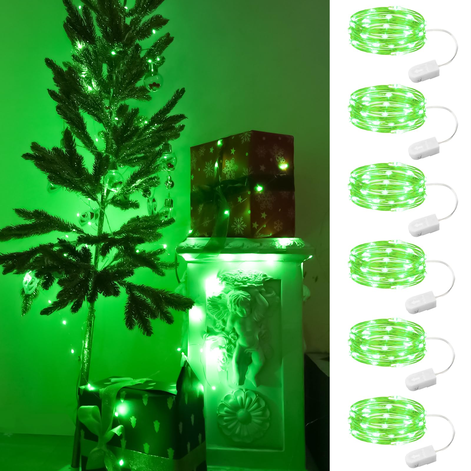 HXWEIYE 6 Pack Green Fairy Lights Battery Operated  7ft 20LED Mini Fairy String Lights Mason Jar Lights  Waterproof Firefly Starry Lights for DIY Wedding Party Bedroom Patio Christmas D?cor