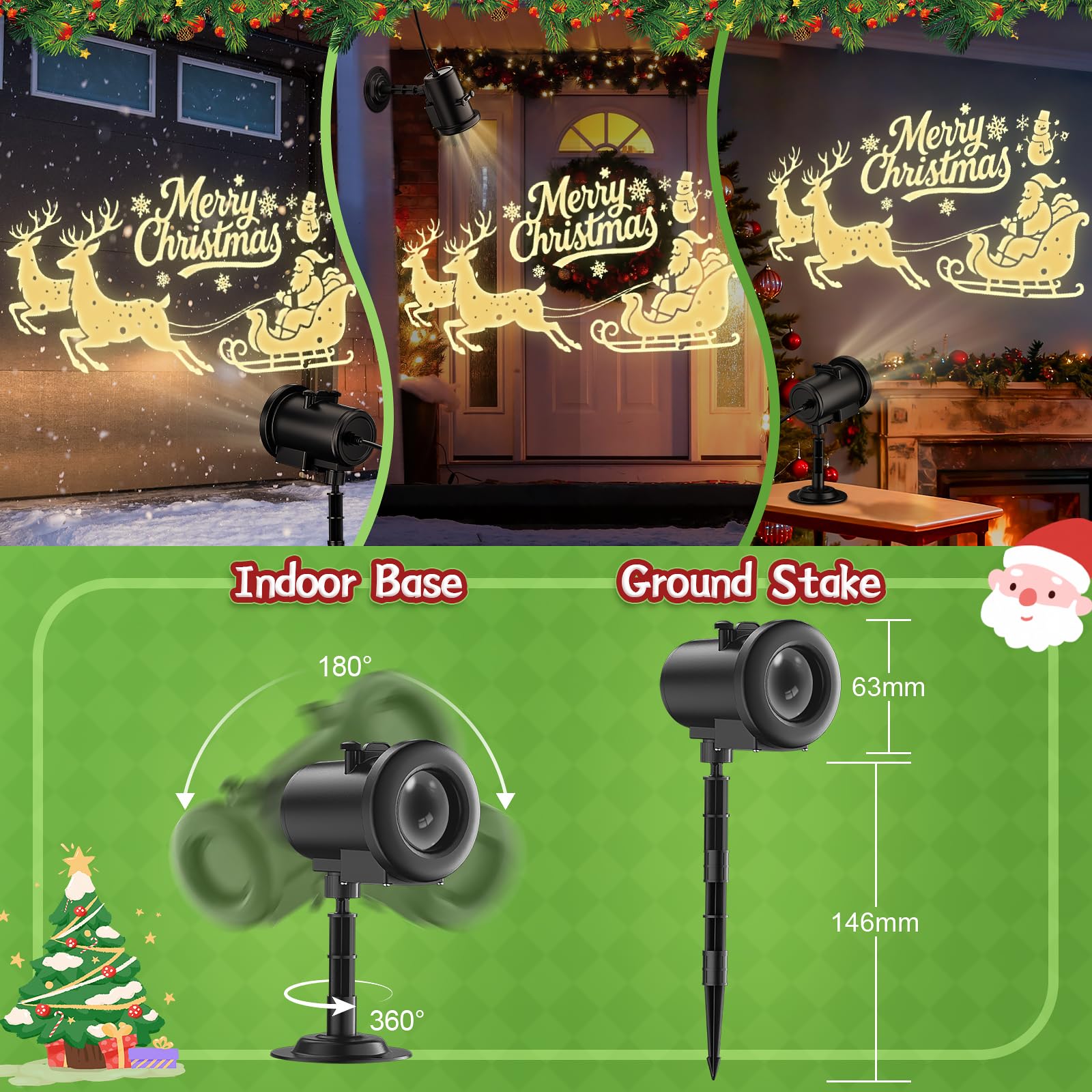 Beforalla 12 in 1 Christmas Projector Lights, 3D Dynamic Holiday Decor, Outdoor/Indoor, ABS Plastic, Model SE368-31, Yellow
