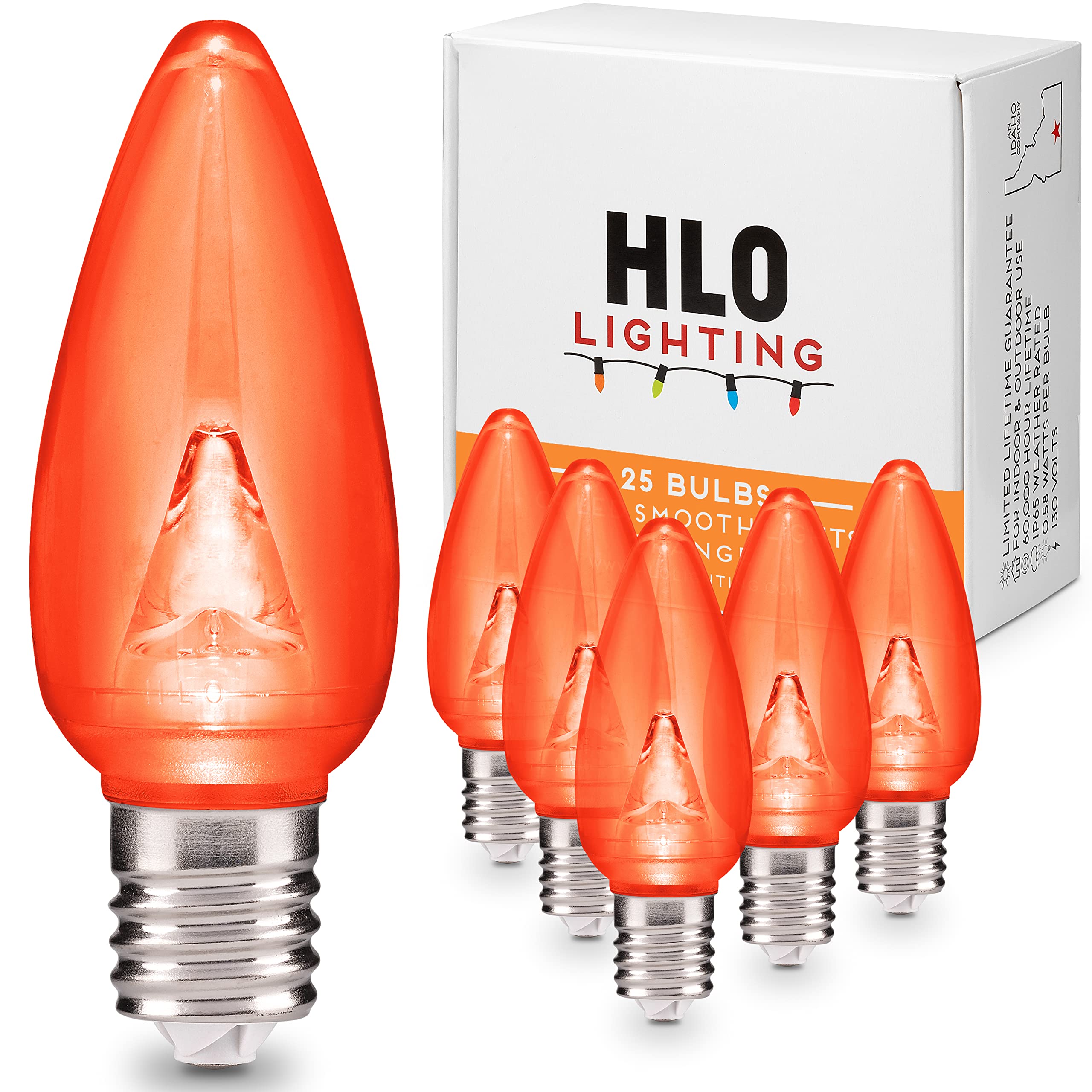 HLO Lighting Smooth C9 Christmas Lights | Orange LED Bulbs for Indoor & Outdoor Christmas Decor | Set of 25