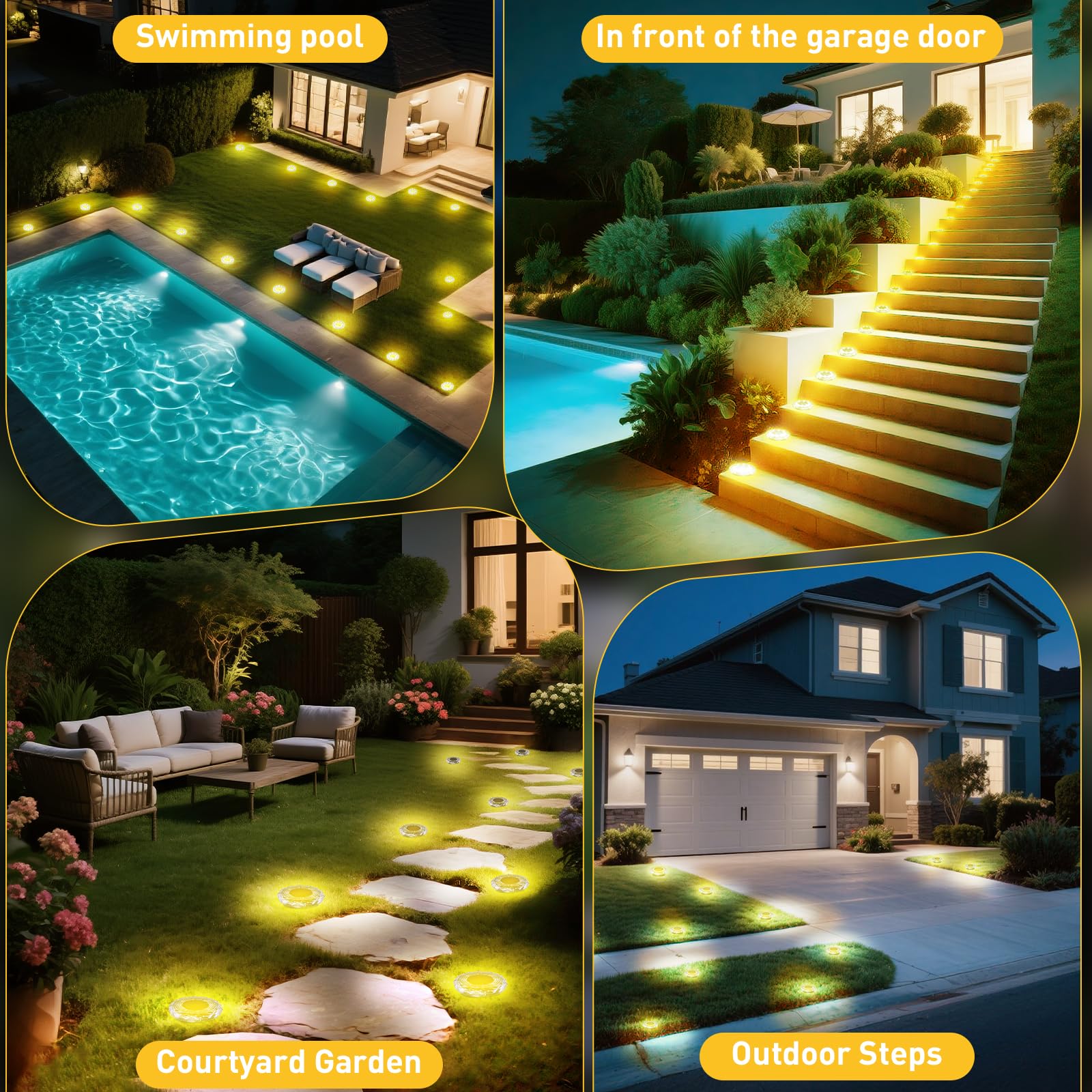 Fortulux Solar Ground Lights Solar Disc Light Outdoor Waterproof Landscape Lighting Garden Lights For Pathway  Yard  Deck  Lawn  Patio  Swimming Pool  Walkway(Warm  8Pack)