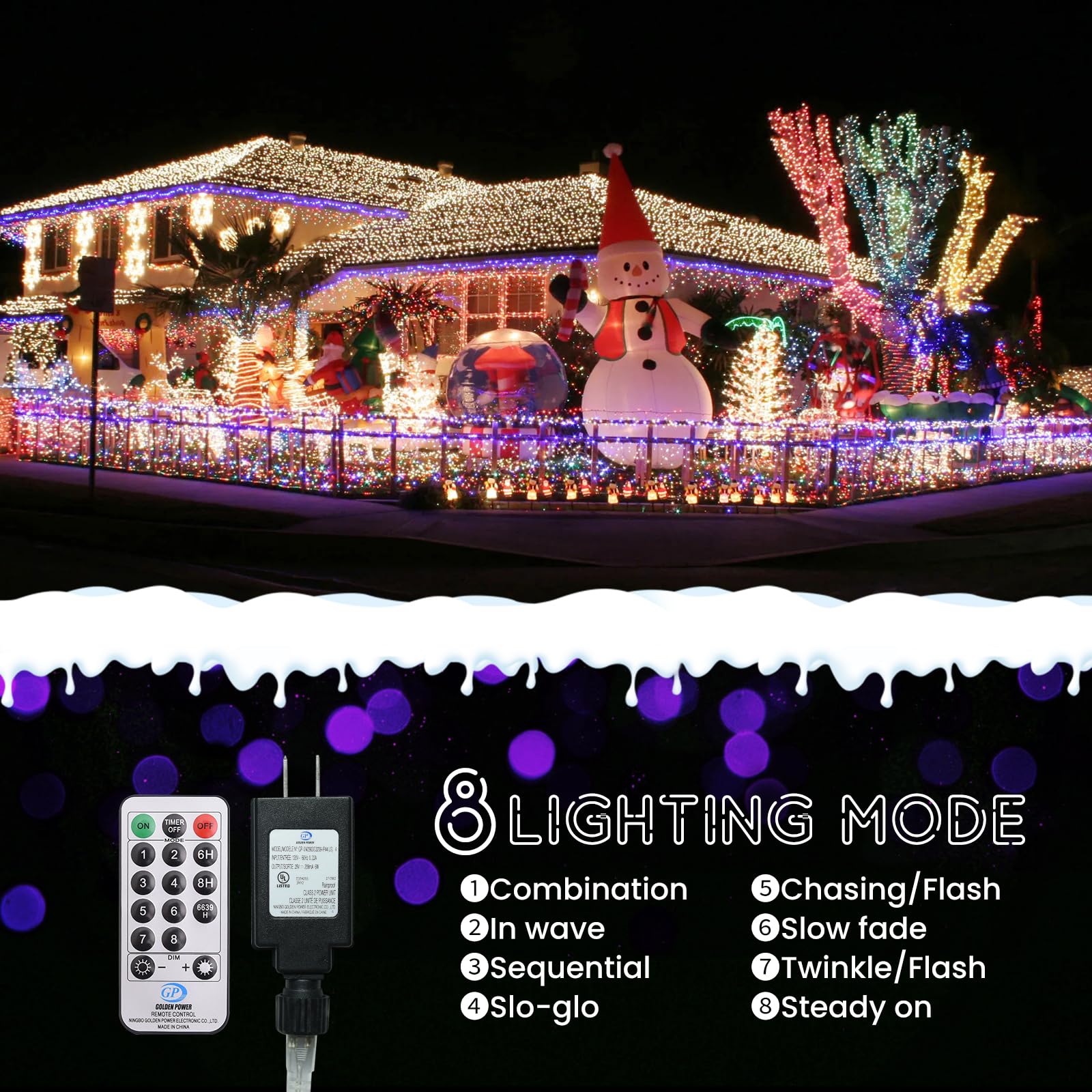 Lycklig Cluster Christmas Fairy Lights 108FT 1000 LED Twinkle String Remote 8 Modes Multicolor BPW-1000LED-MIX