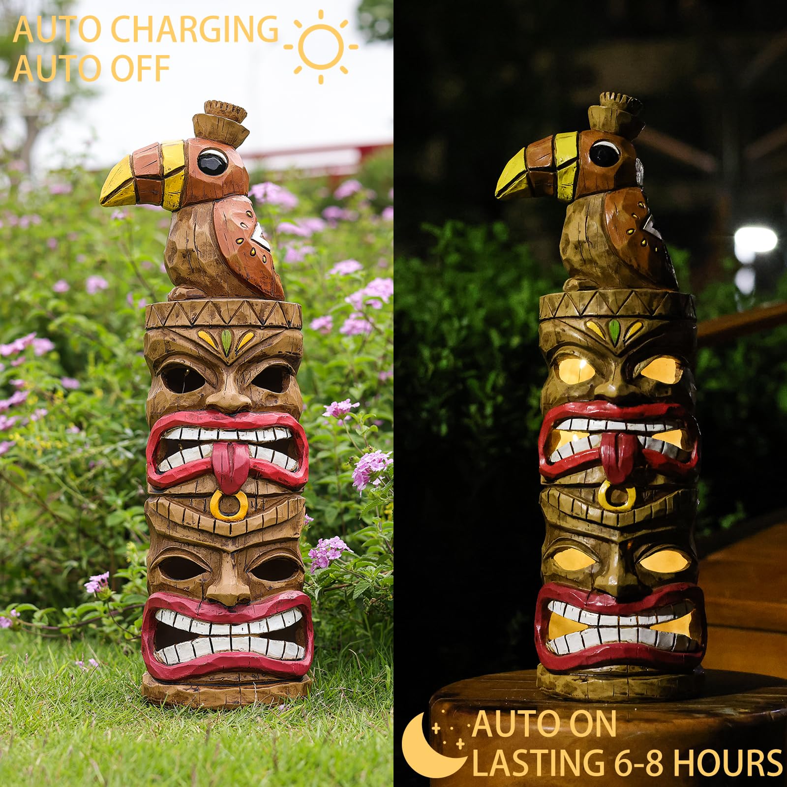 Yiosax Outdoor Tiki Statue Decoration-Solar Garden Figurine - Woodpecker Waterproof Unique Housewarming Gifts For Women Patio,Ba