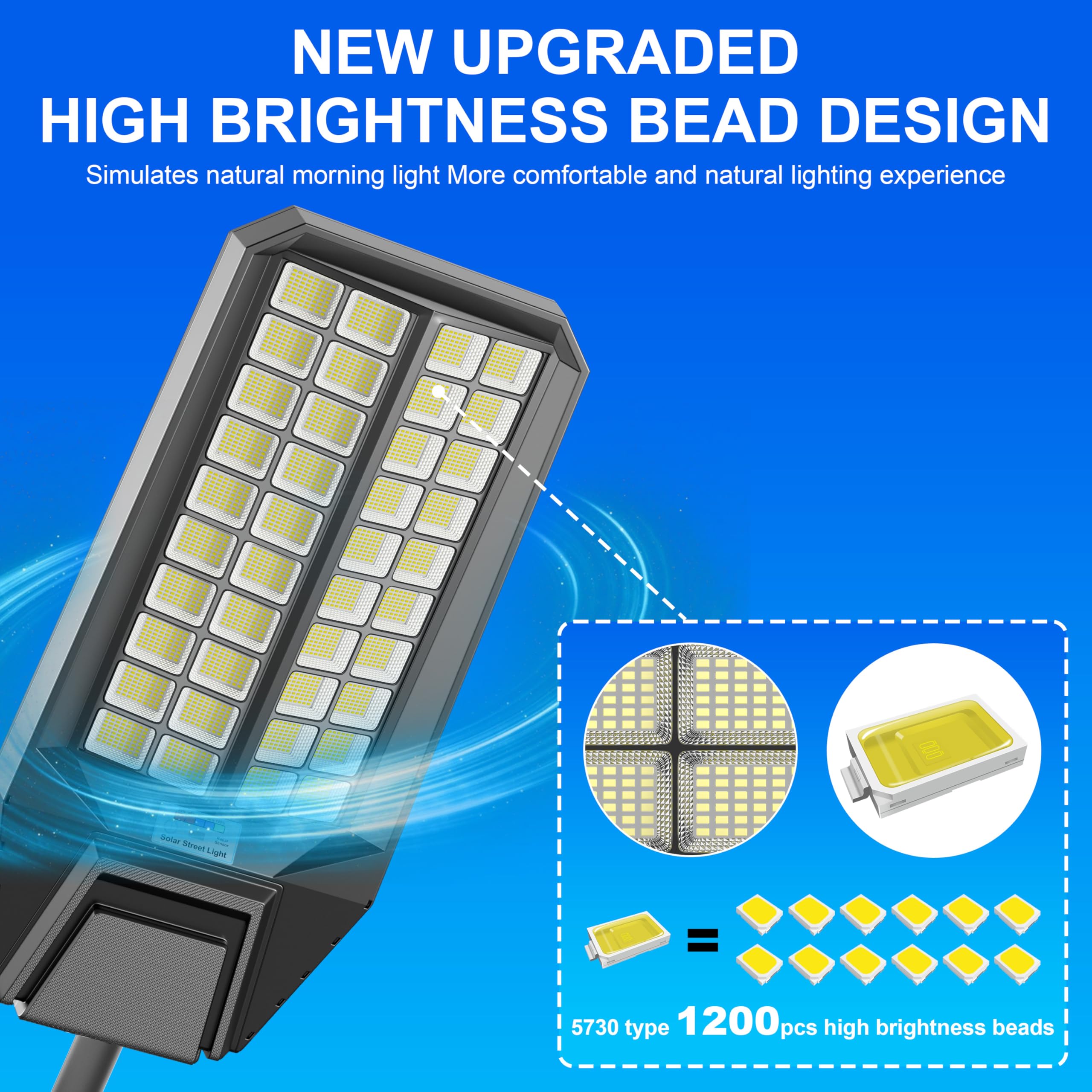 Vzyhik Solar Street Lights - 9500W Waterproof LED with Motion Sensor & Remote Control, Black, for Outdoor Use - Ideal for Yards & Walkways