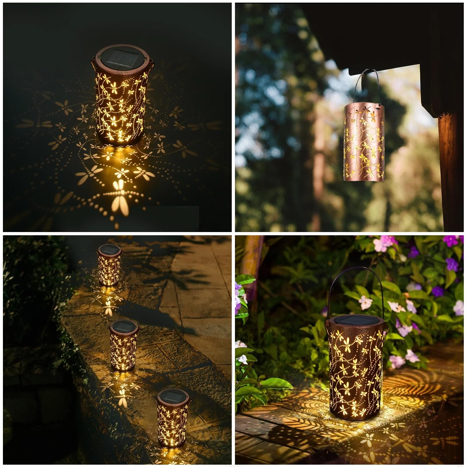 Azeeboi 2 Pack Solar Lanterns Outdoor Waterproof Dragonfly Lantern Garden Decor Birthday Gifts For Women Mom Grandma Hanging Solar Lights Metal Decoration For Yard  Patio  Backyard  Porch