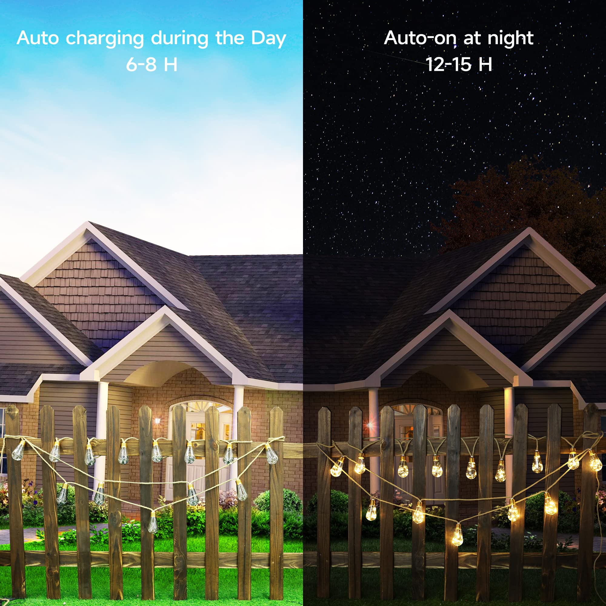 Solar Outdoor String Lights, 20Ft Vintage Rope Hemp Solar Patio Lights, Waterproof Warm White Solar Powered String Lights With 8