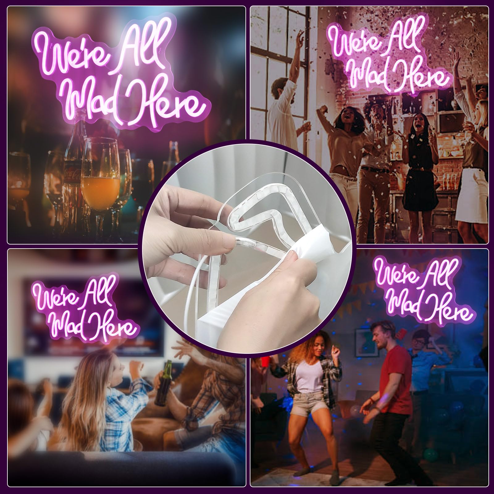 JEDAEMEN Neon LED Light Sign for Wall Decor, Pink Acrylic, 16.5 x 9.8 inches, Mad Here Design