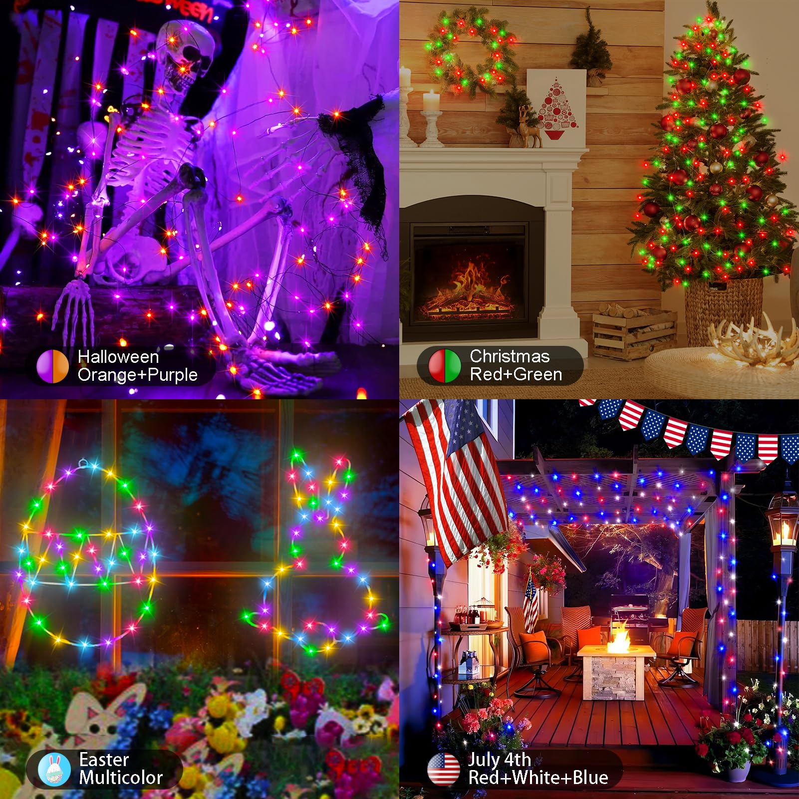 echosari 2 Pack Fairy Lights, 66Ft 200 LED RGB Color Changing & Warm White, Copper Wire, Model ES-String Lights