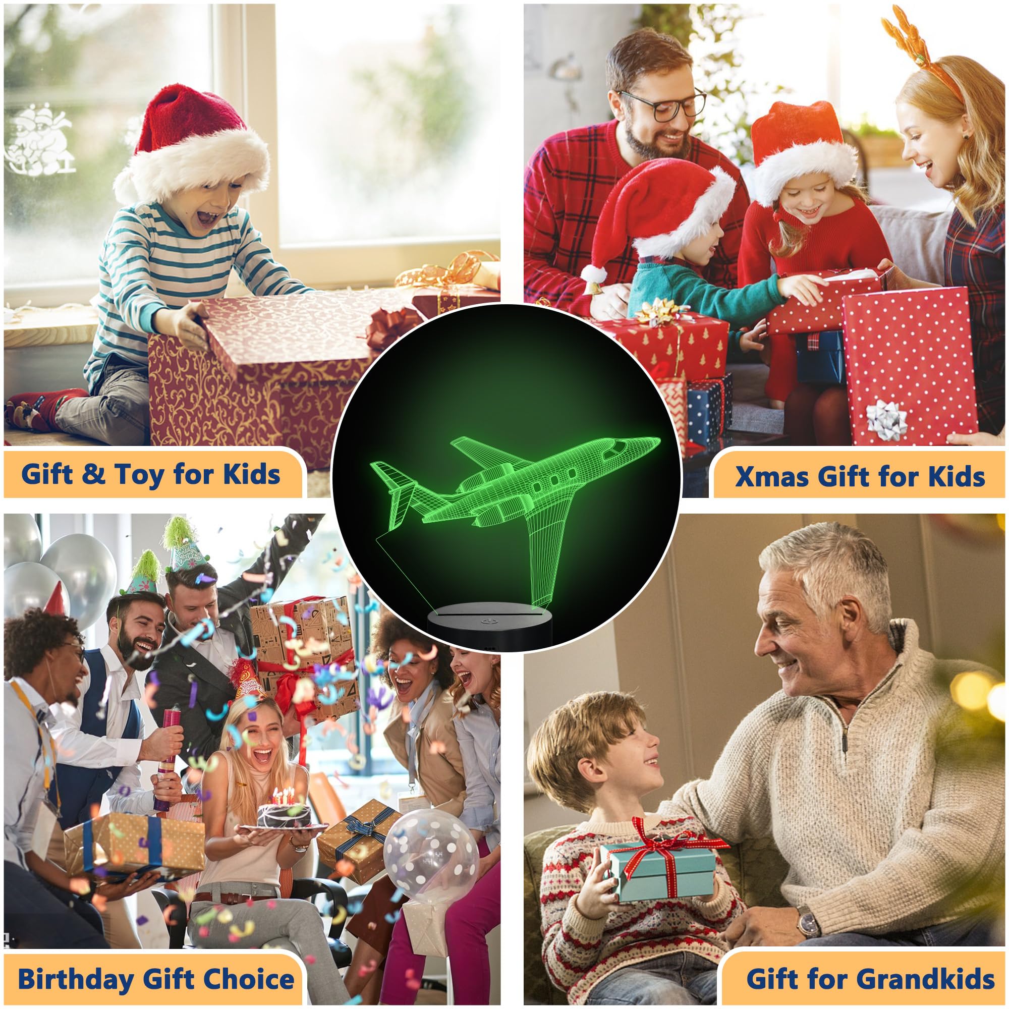 Okiyid Airplane Gifts For Boy, Men, Aircraft Night Light, Gulfstream 3D Illusion Lamp With Remote And Touch Control, Plane Decor For Men Boy Kids Room, Birthday Gifts