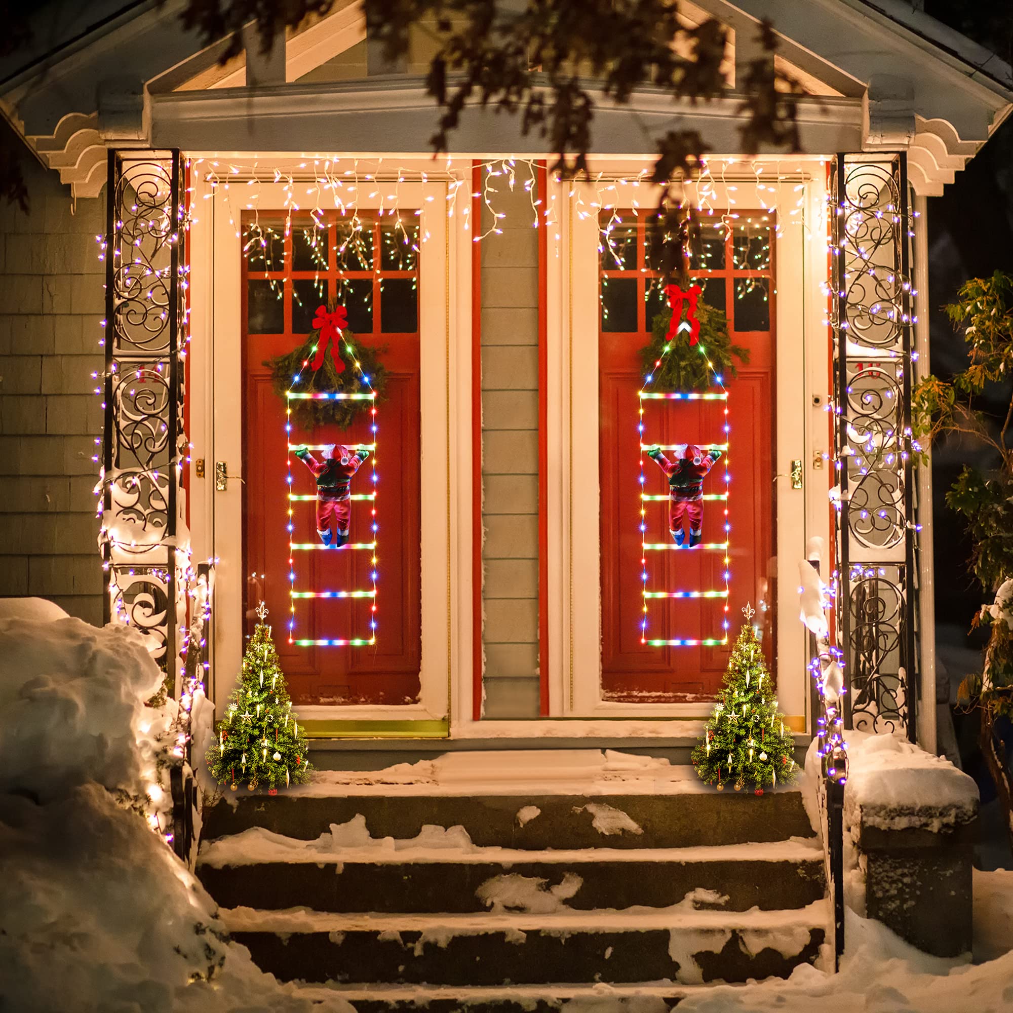 Joedoes Christmas Decorations Led Ladder Lights With Climbing Santa Claus, 2.5Ft Indoor Christmas Decorative Lights - 8 Modes Xmas Lights Tree For Home Holiday Wall Window Xmas Decor (Multicolor)