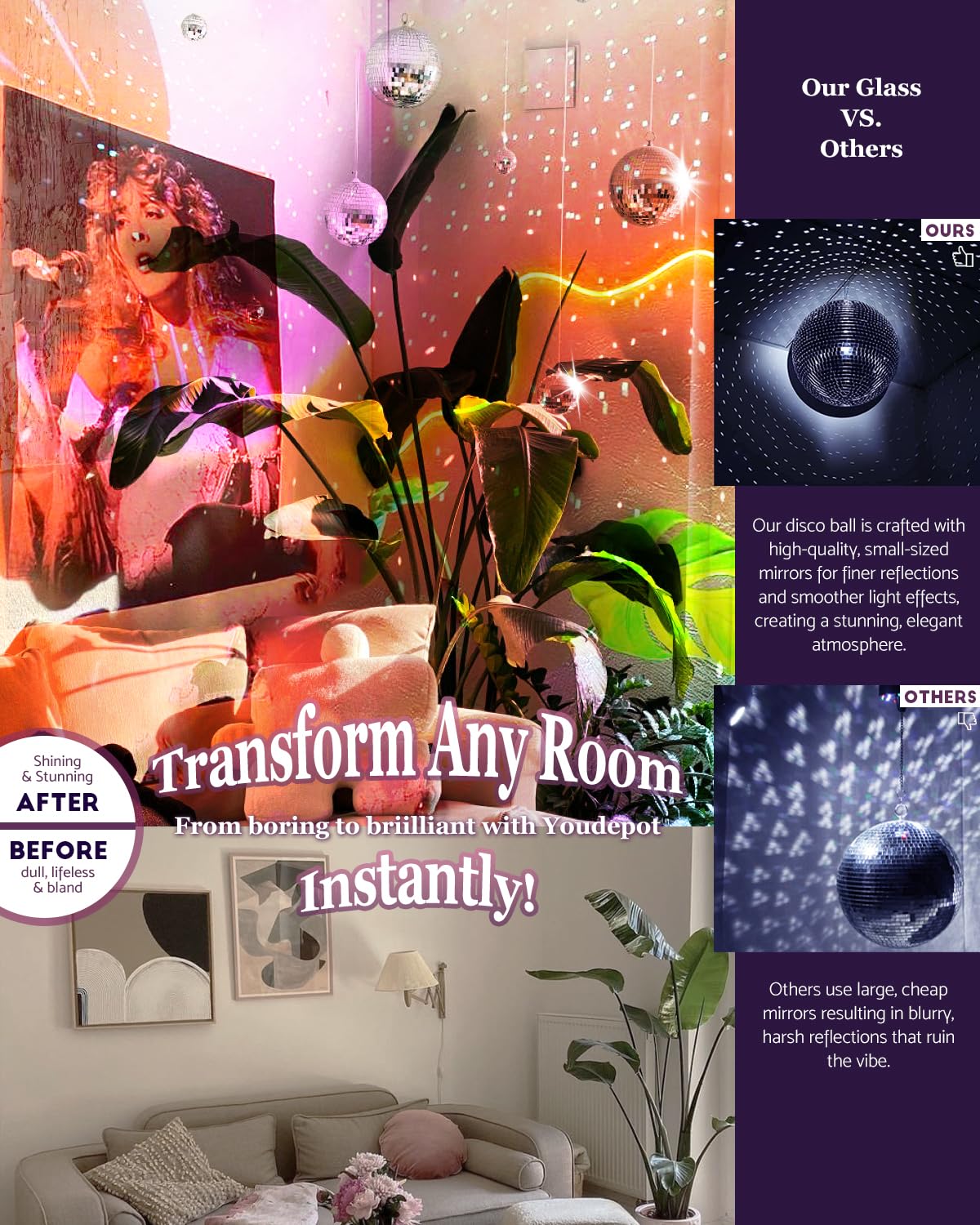 Youdepot Mini Silver Disco Balls - 54 Pcs Ornament Set for Parties, Weddings, and Decor - Sizes: 1.2in to 3.1in