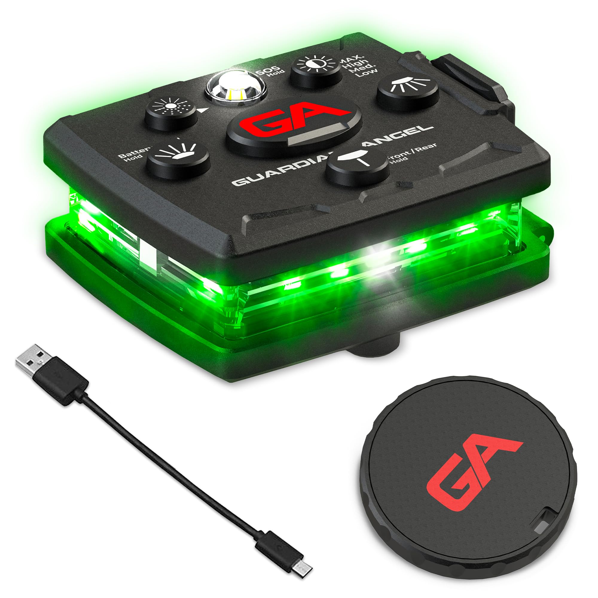 Guardian Angel Micro Series Safety Lights, Beacon Device (Green Front & Green Rear) | Rechargeable, Magnetic & Hands-Free Wearable Led Light For Dog Walking, Cycling, Camping & Kayaking