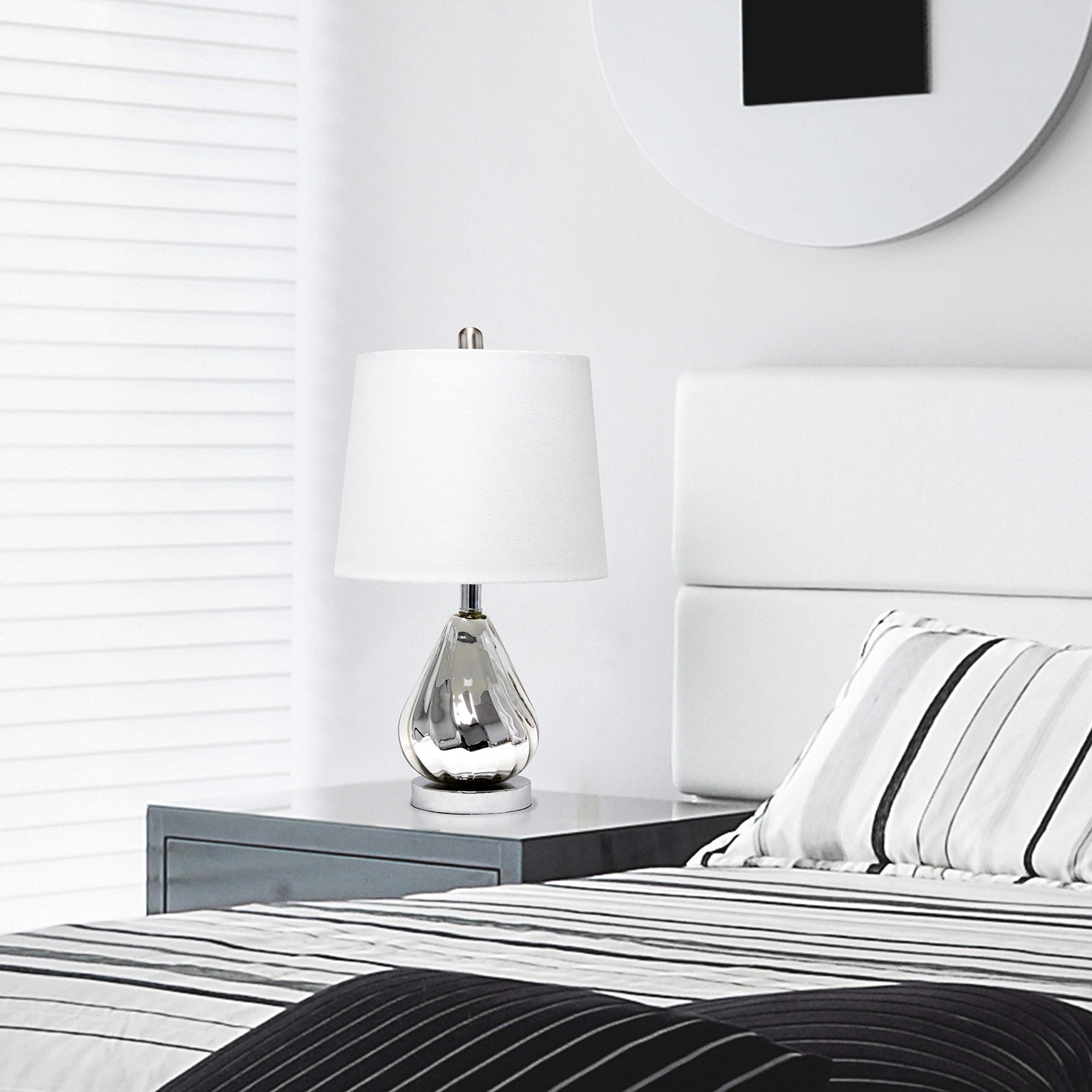Elegant Designs Chrome Ripple Table Lamp, White Shade, Model LT3319-WHT, Fabric Material, Modern Home Lighting