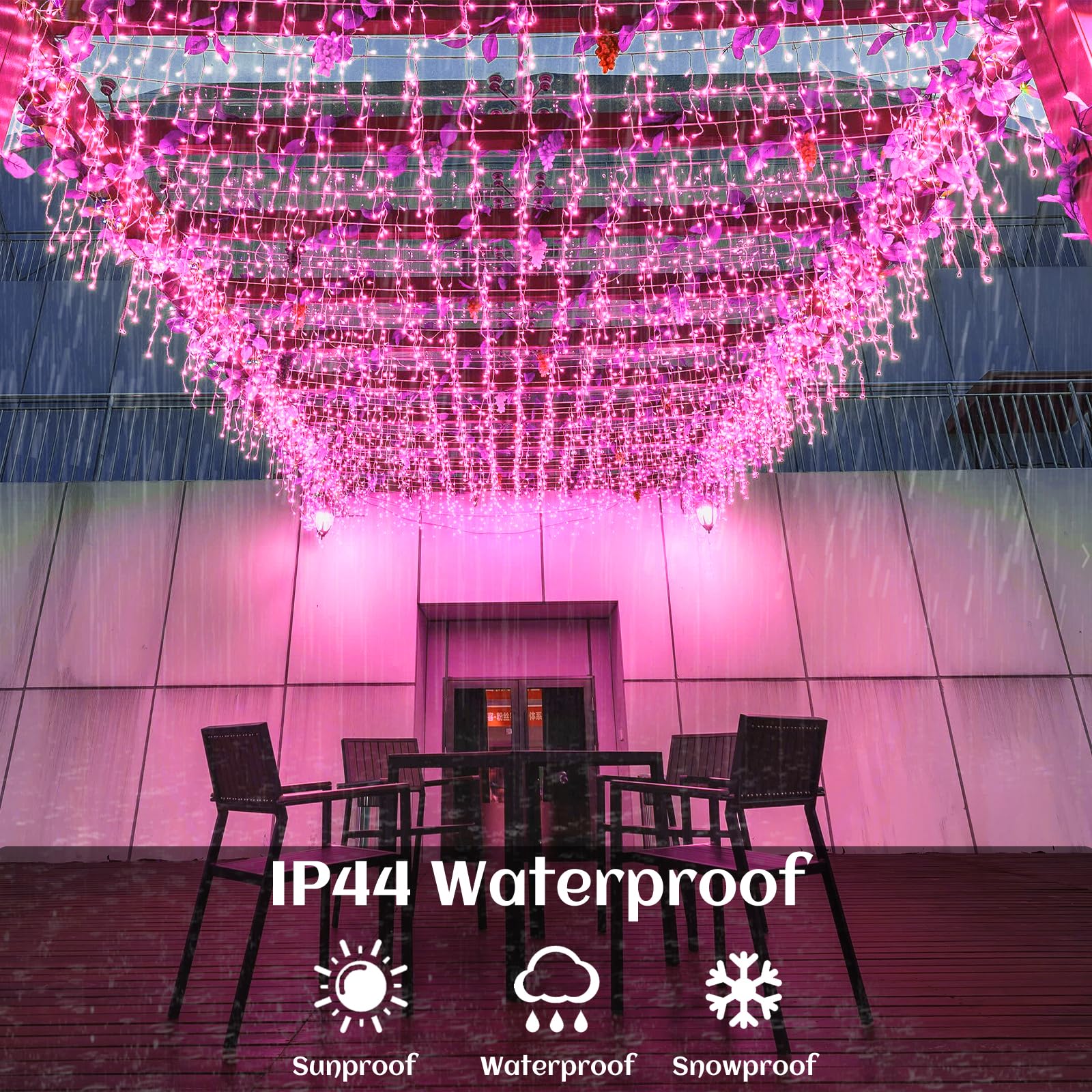 Nielfoi Pink Christmas Lights Outdoor, 640 LED Icicle Lights, 66ft Waterproof Twinkle Lights for Indoor and Outdoor Decorations