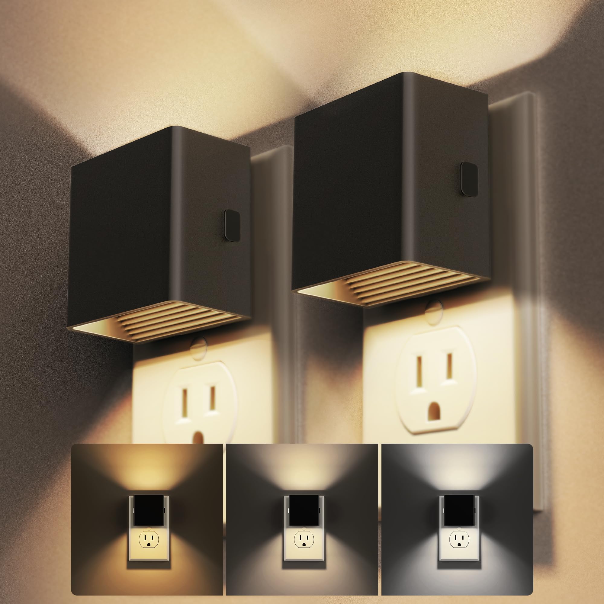 DORESshop Night Lights Plug Into Wall, 2 Pack, Dusk to Dawn Sensor, 3 Color Temperatures, Plastic, Multicolor, Model D-GY10608US-2