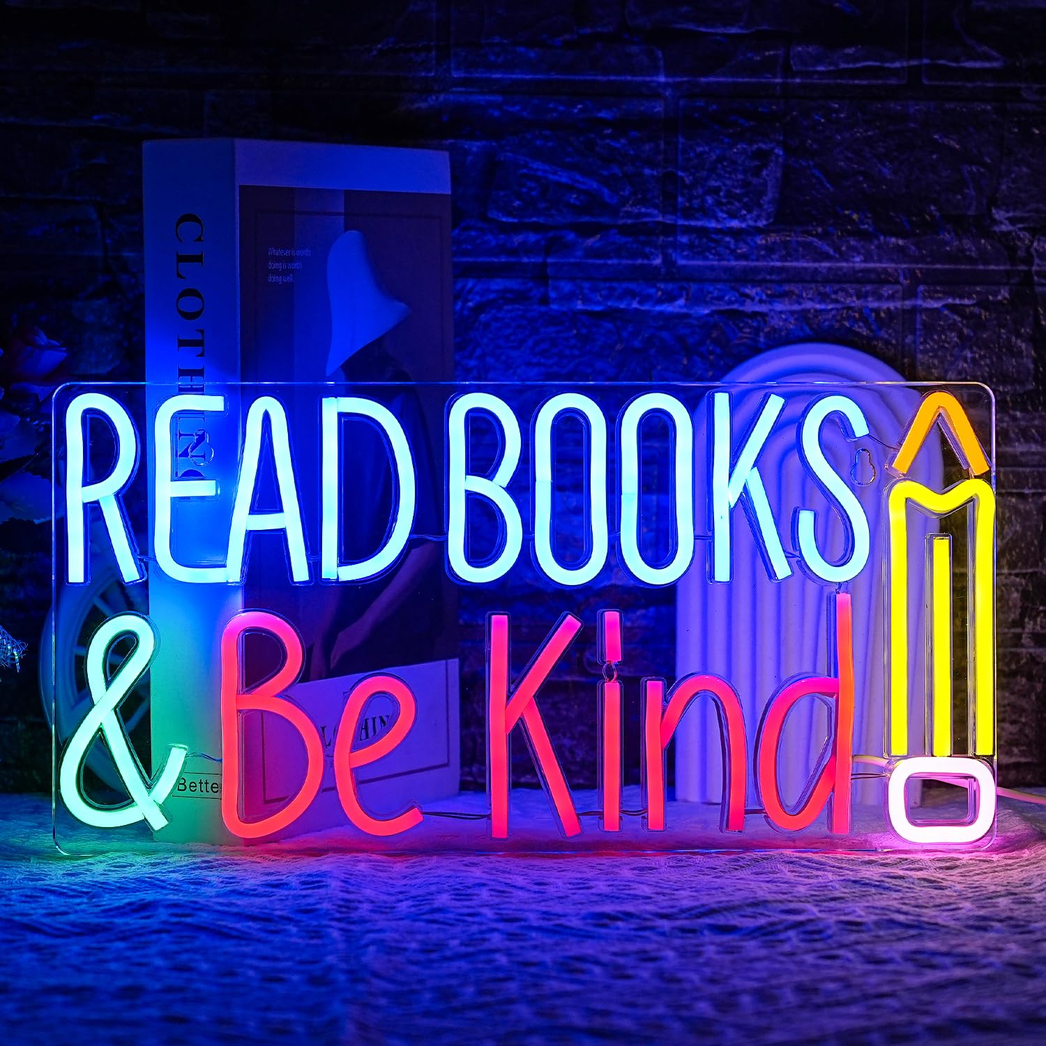 LULANMP Neon Sign - Read Books And Be Kind - Colorful LED Light for Classroom, Library, Study Room - 14.1inx7in - Acrylic