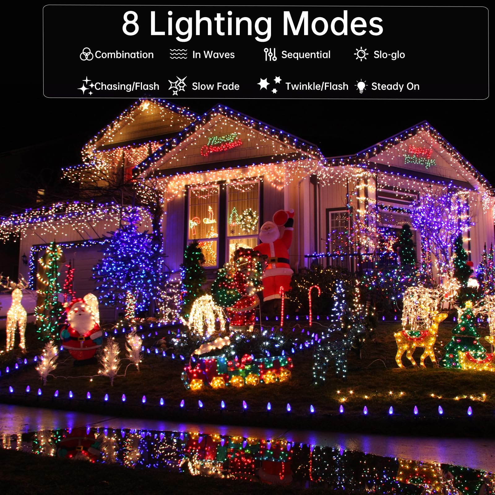 124Ft 1200 Led Christmas Lights, ?Ip65 Waterproof?Pgup Ice Lights For Outside Remote Christmas Decorations Outdoor With 240 Drop