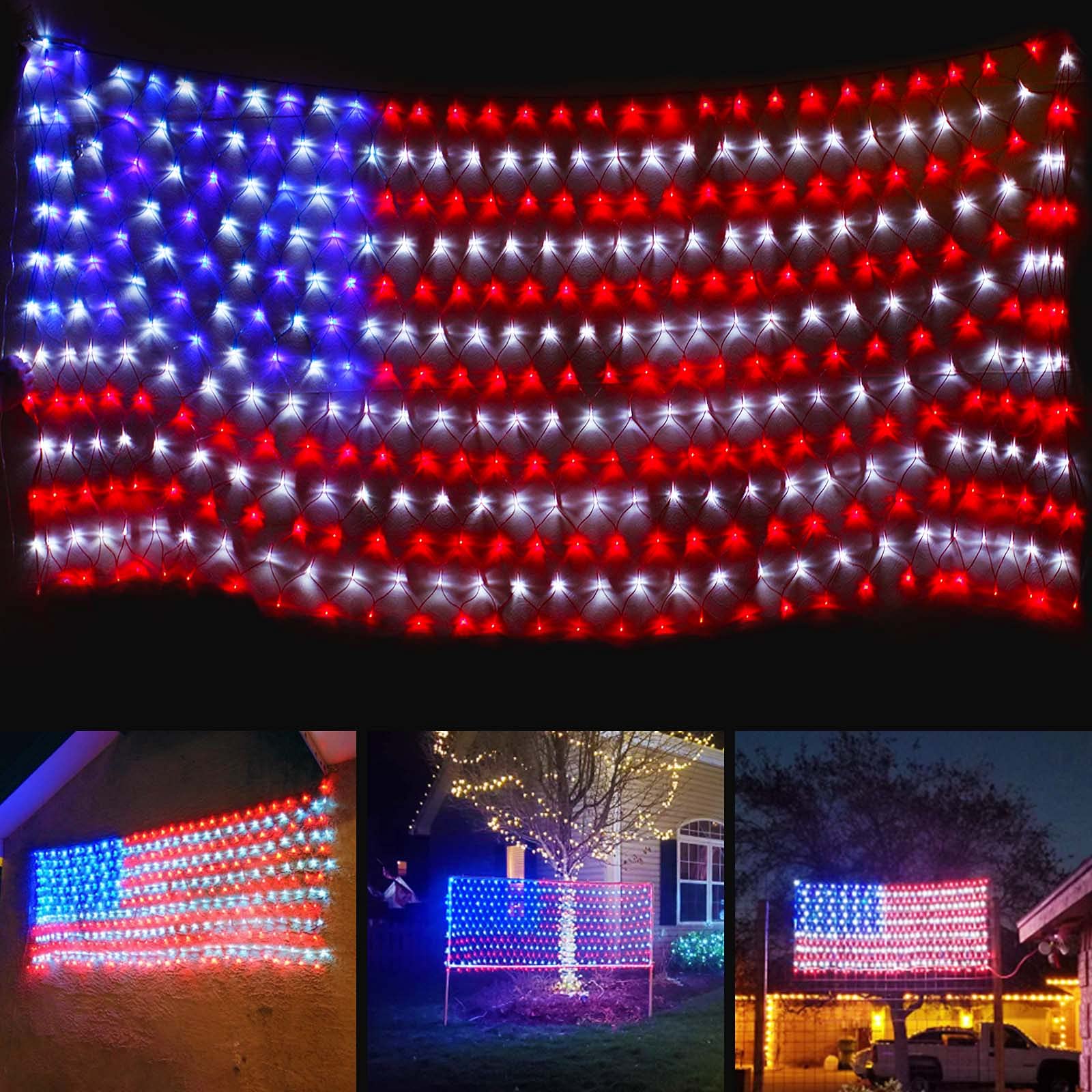 Super Larger Size American Flag Lights, July 4Th Patriotic Lights With Ultra-Bright 420 Led, Waterproof Led Flag Net Light Of Usa, 4Th Of July Decor Independence Day Memorial Day