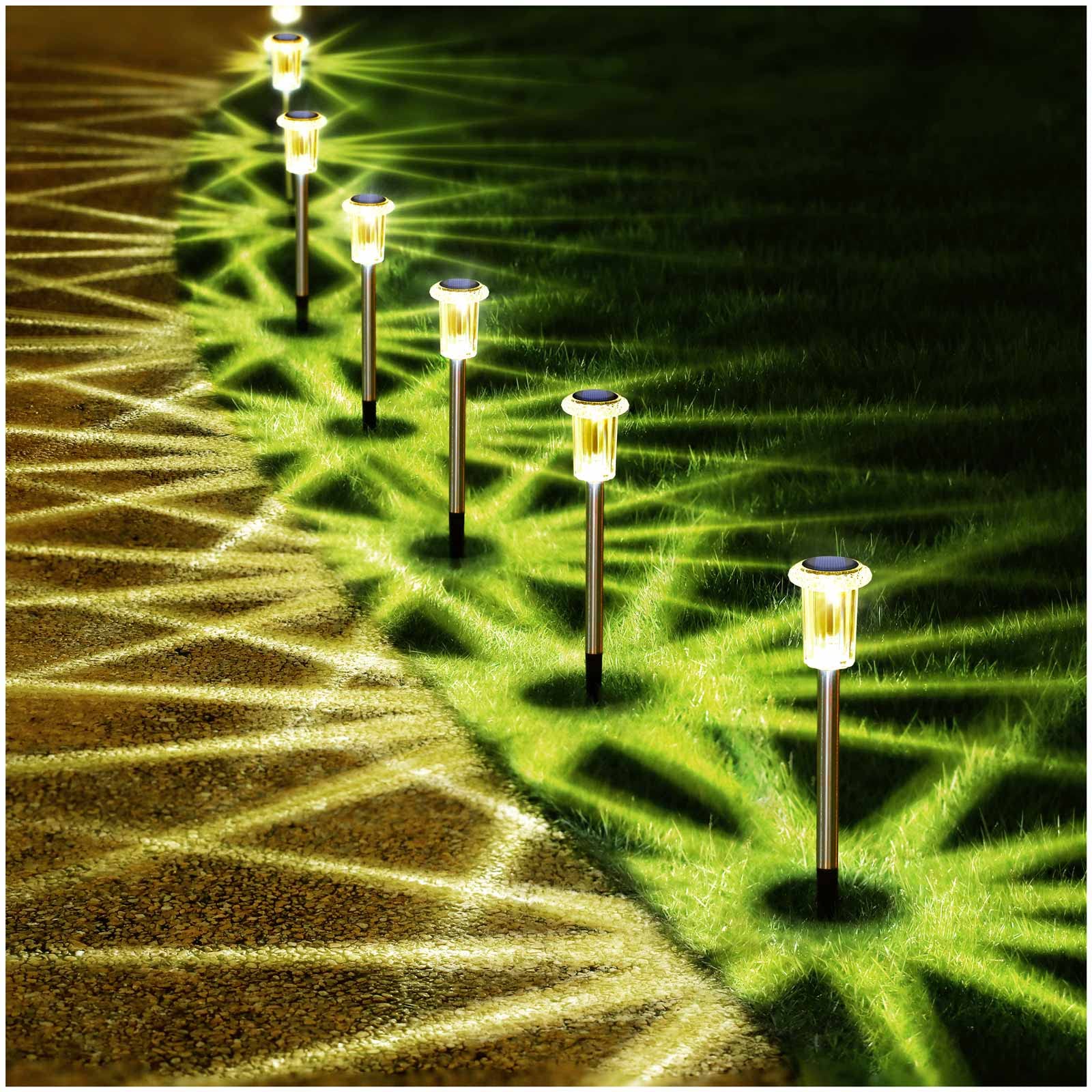 Denicmic Solar Lights Outdoor, 10 Pack Waterproof Led Pathway Lights, Warm White