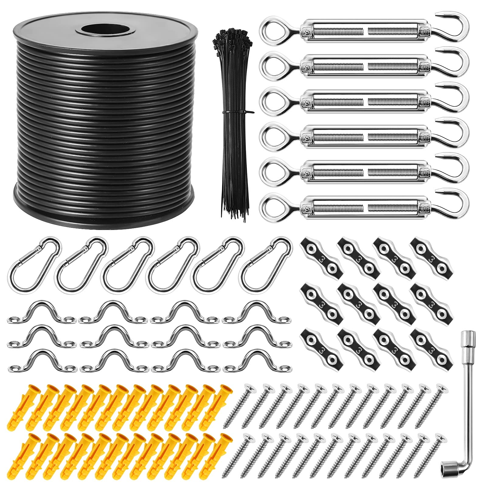 Keeimp String Light Hanging Kit,164 Ft Nylon Coated Stainless Steel 304 Wire Rope, String Lights Suspension Kit,Outdoor Light Ha