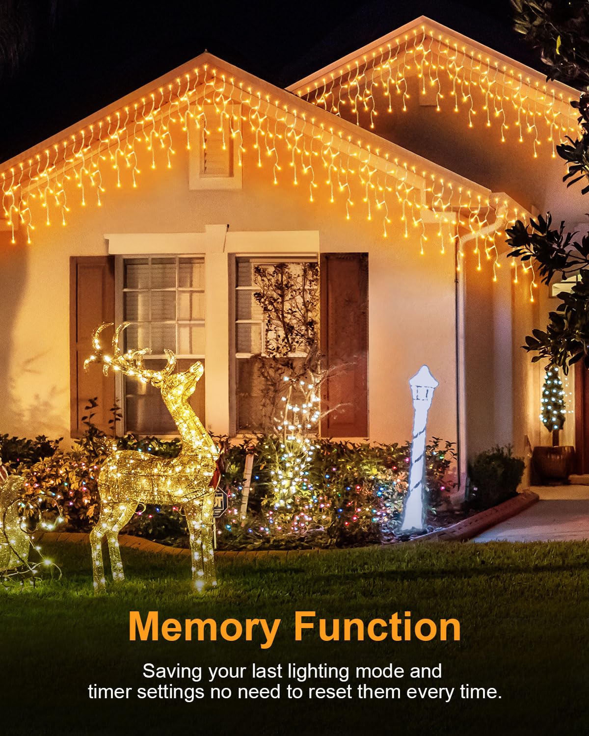 Christmas Lights Outdoor, 53 Ft 486 Led Christmas Light For Outside, Timer & Memory, Plug In 8 Modes Hanging Fairy Light With 10