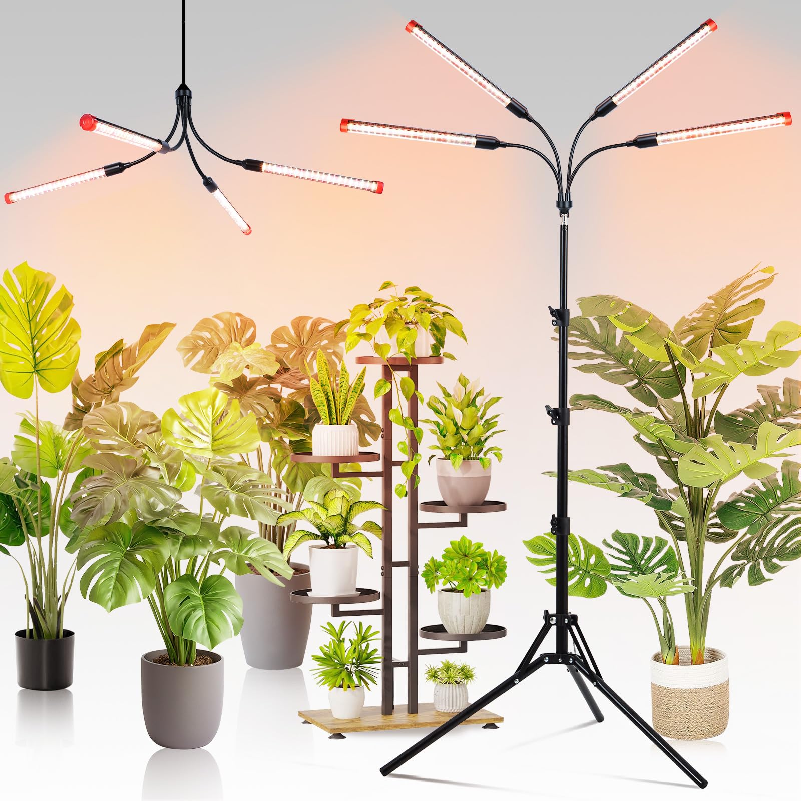Gamechanger! 36W 4Head Grow Light with Tripod Stand  FECiDA 2025 Big Coverage LED Grow Lights for Indoor Plants  Bonsai Tree  Full Spectrum Tall Plant Growing Lamp 4 8 12 16 Hr Timer
