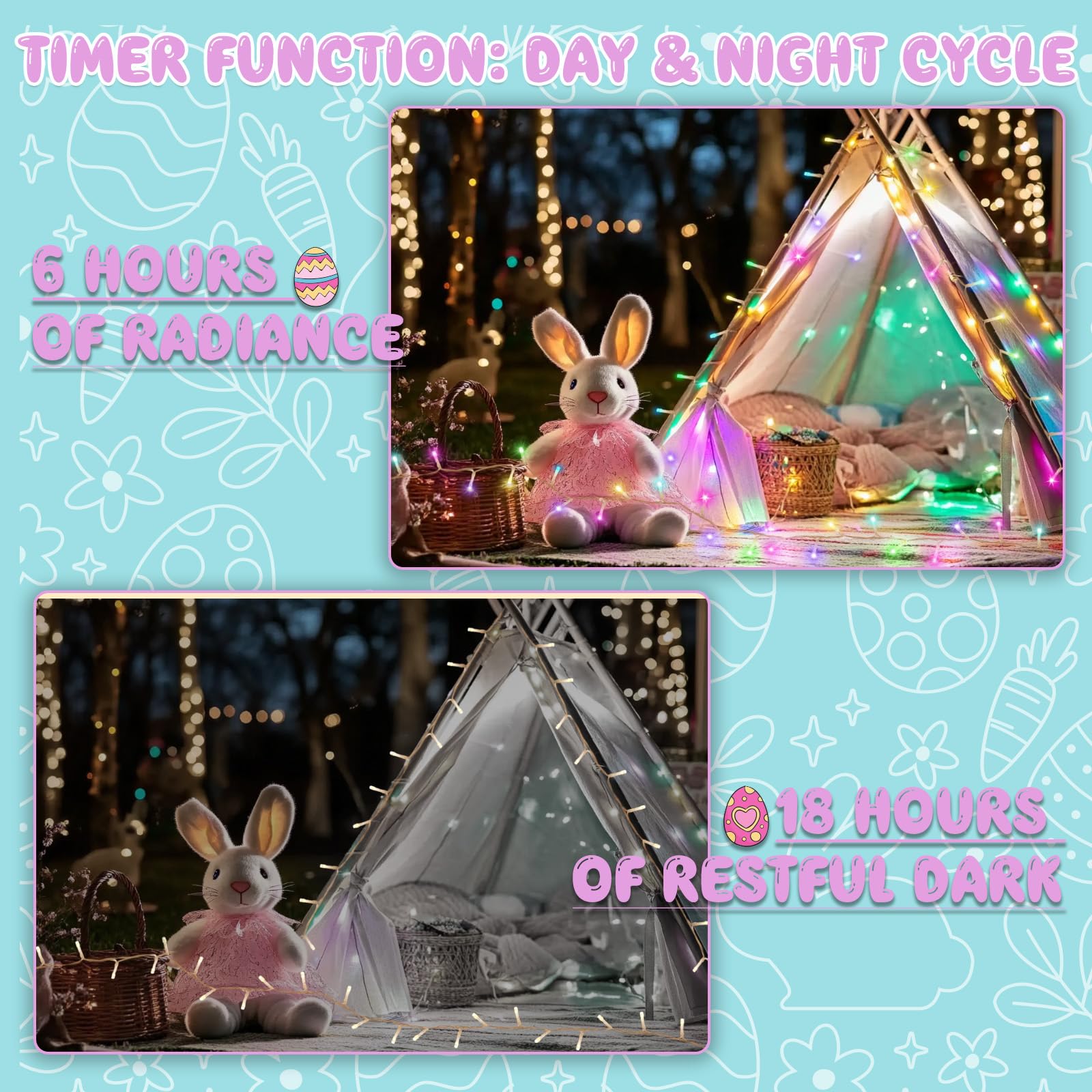 Cshare Easter String Lights Battery Operated,Pastel Easter Lights With Timer 9.8Ft 30Led Transparent Wire Fairy Lights For Easte