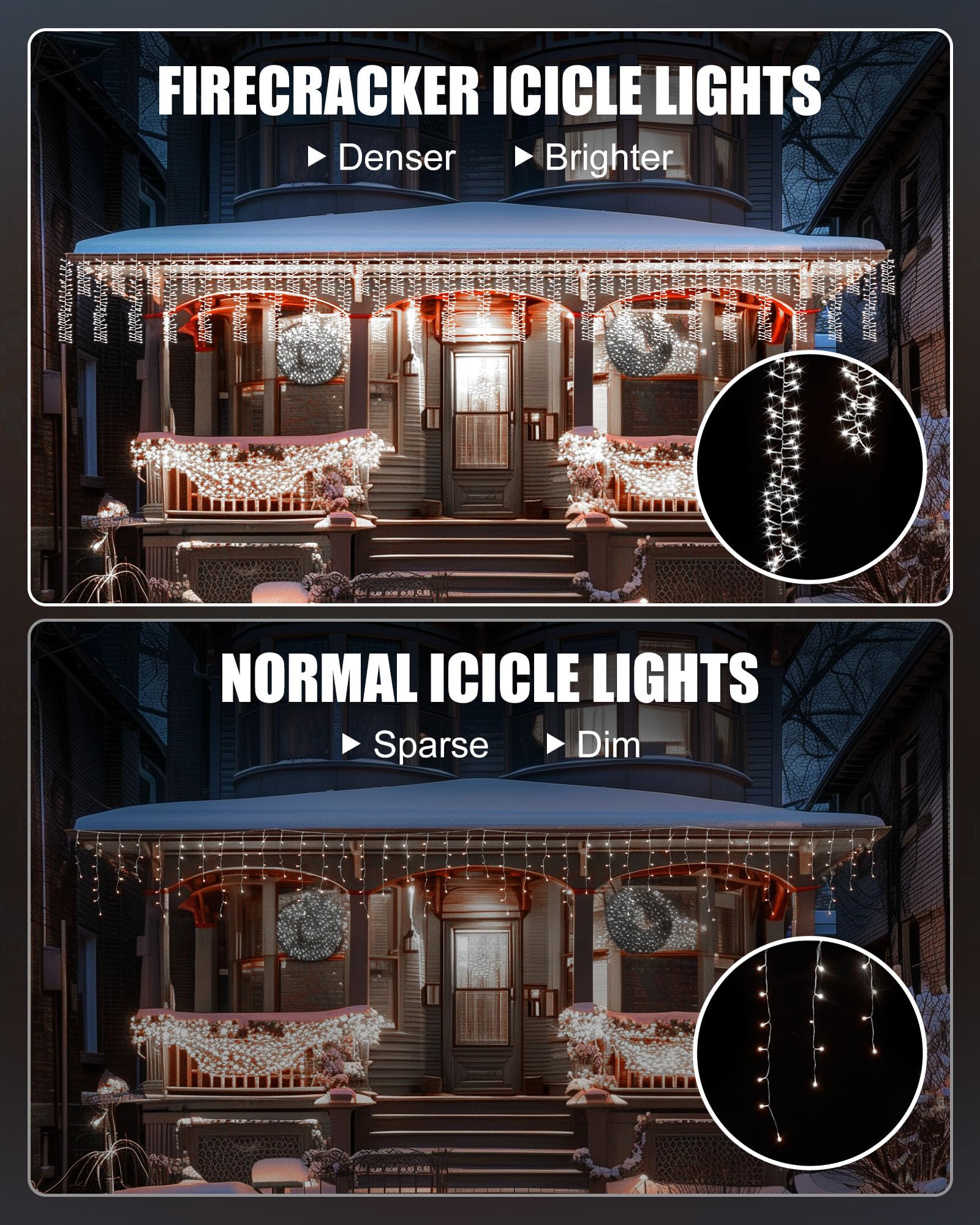 Brightown Cluster Icicle Lights - 20Ft 1125 Led Outdoor Christmas Lights With Timer Function, Pure White