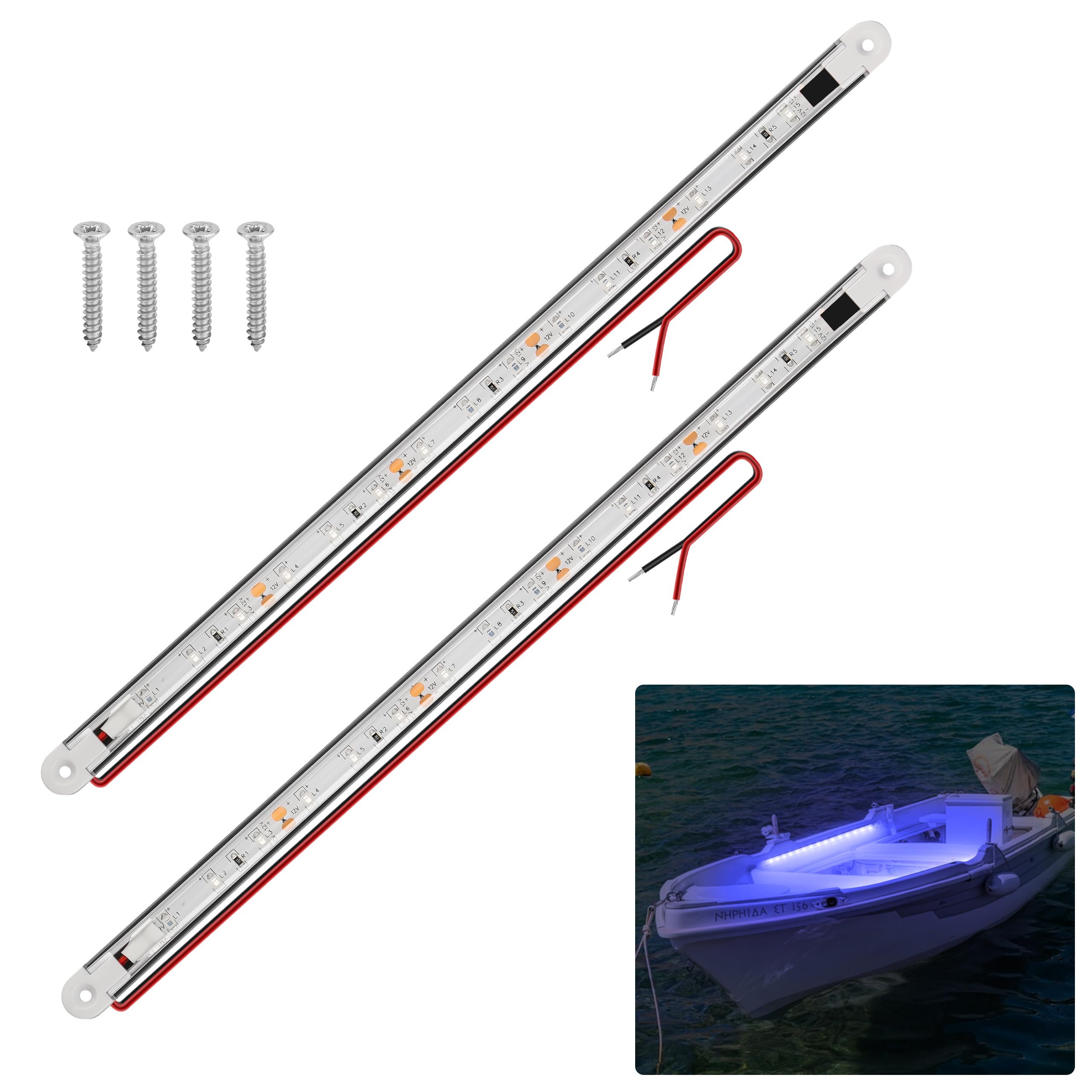 RVZONE LED Boat Interior Lights, Waterproof Marine Strip, 11.8 inch, Blue, 2 Pcs