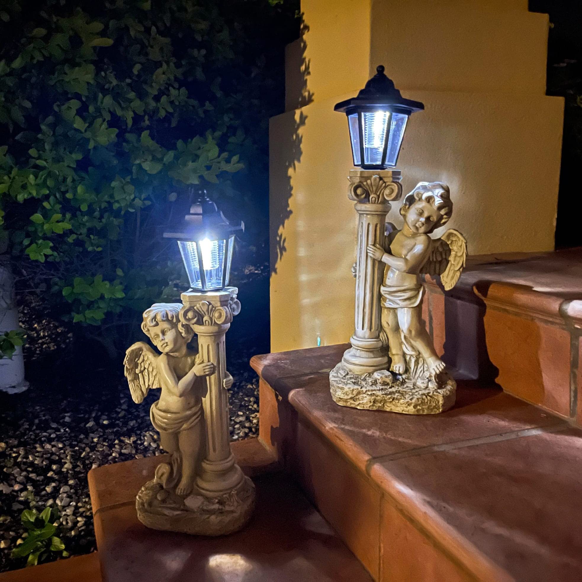 Aloak Angel Statue With Solar Lights (Left) 19.7 Inch, Outdoor Solar Angel Garden Statue With Roma Pillar For Garden Lawn Deocr, Christian Religious Gift