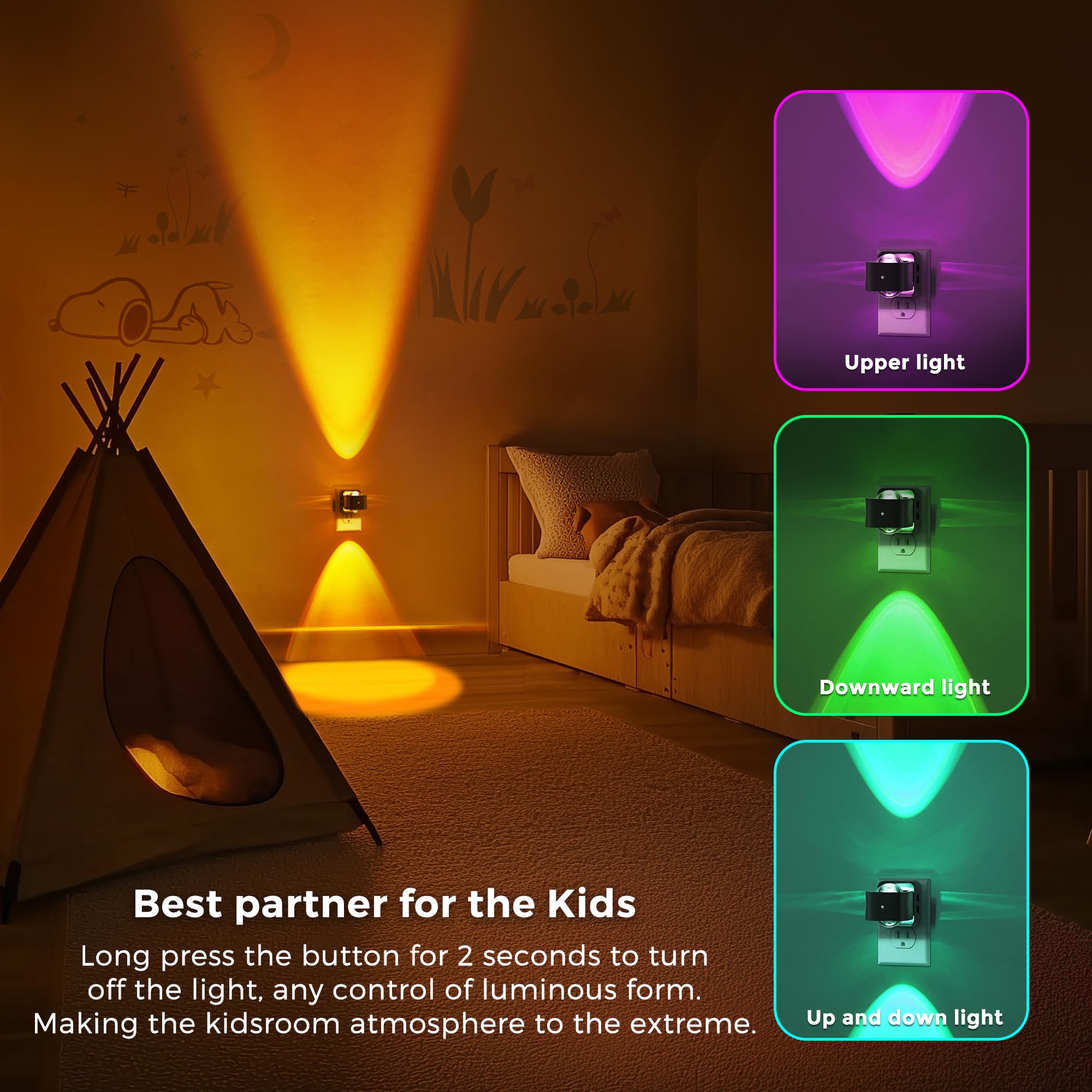 L LOHAS LED Night Light Projector, RGB Color Changing with Dusk to Dawn Sensor, 1 Pack, Model A-GY-154-09-US