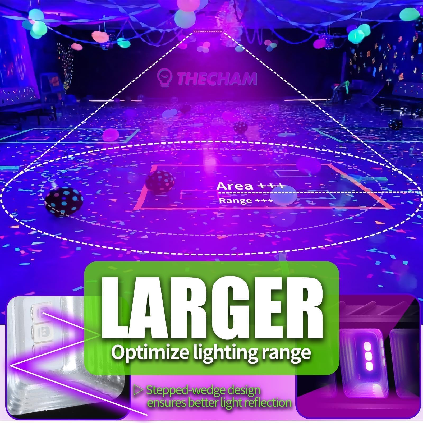 THECHAM 4 Pack 42W LED Black Light Bar, Waterproof with 6ft Cord & Plug, Ideal for Halloween & Glow Parties, CM-SMBL42W-4Pack