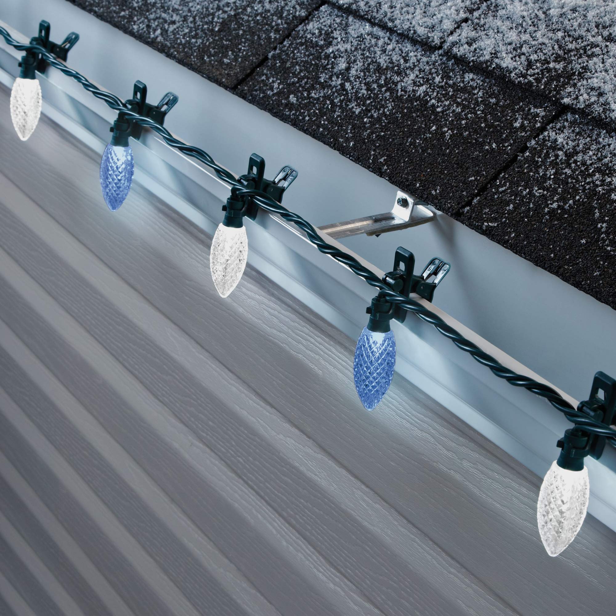 Noma C9 Led Quick Clip Christmas Lights | Built-In Clip-On  String Lights | 24 Pure White & Blue Bulbs | 16  Foot Strand