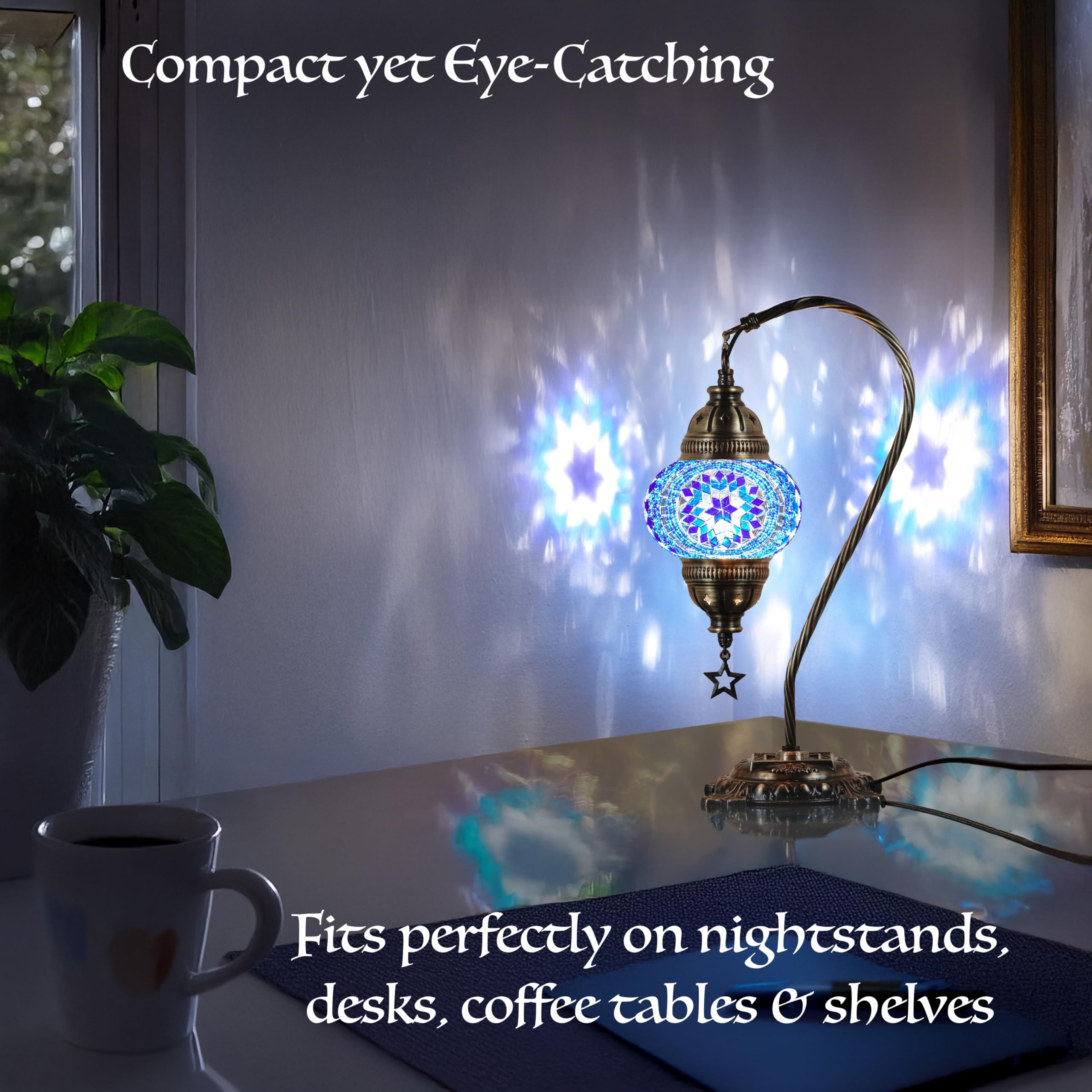 DEMMEX Genuine Turkish Moroccan Mosaic Table Lamp, Authentic Handmade in Turkey, Mosaic Glass Globe Bedside Desk Lamp Lampshade