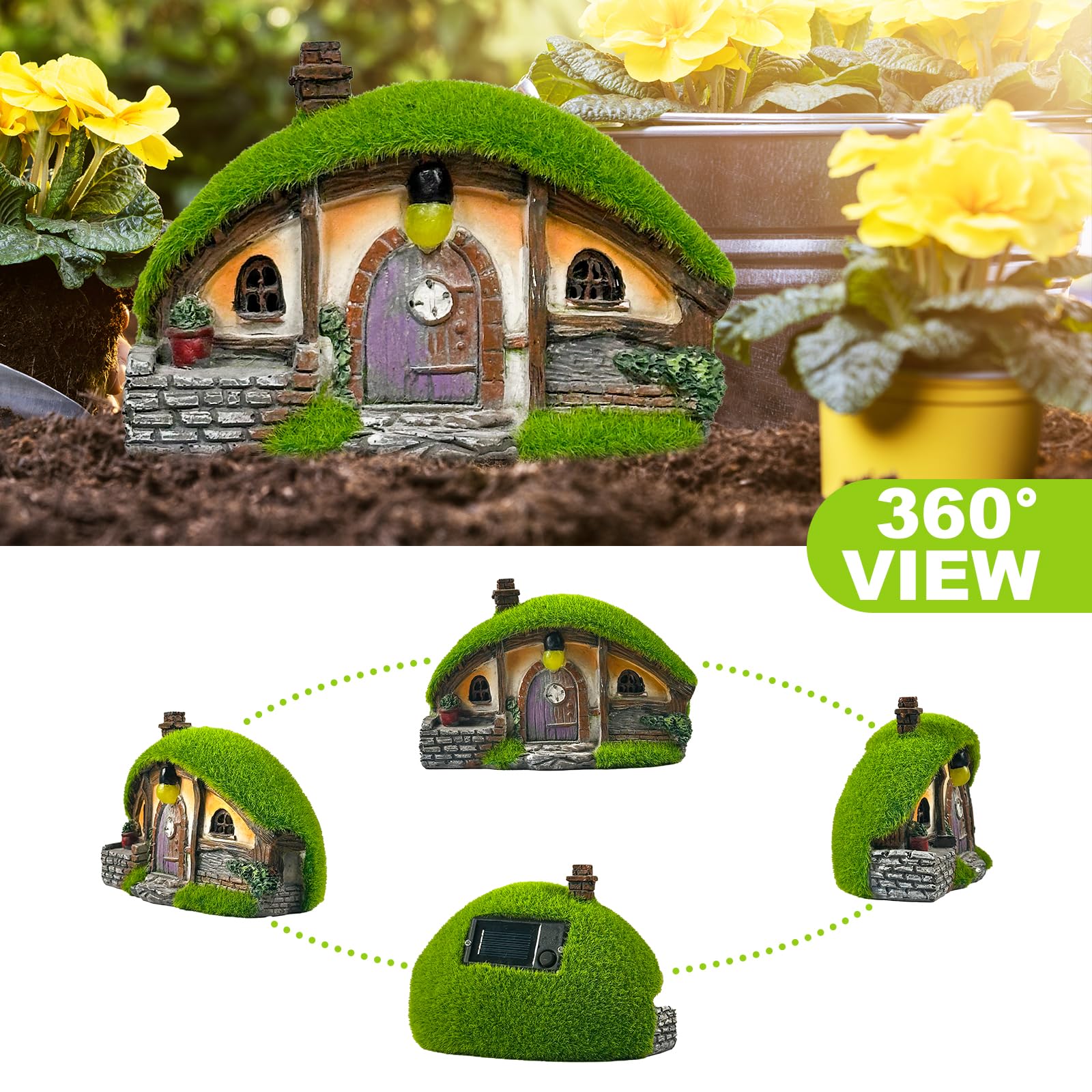 Garden Statue And Fairy House With Solar Lights - Resin Outdoor Figurine Lights, Cottage Yard Decor For Porch & Lawn