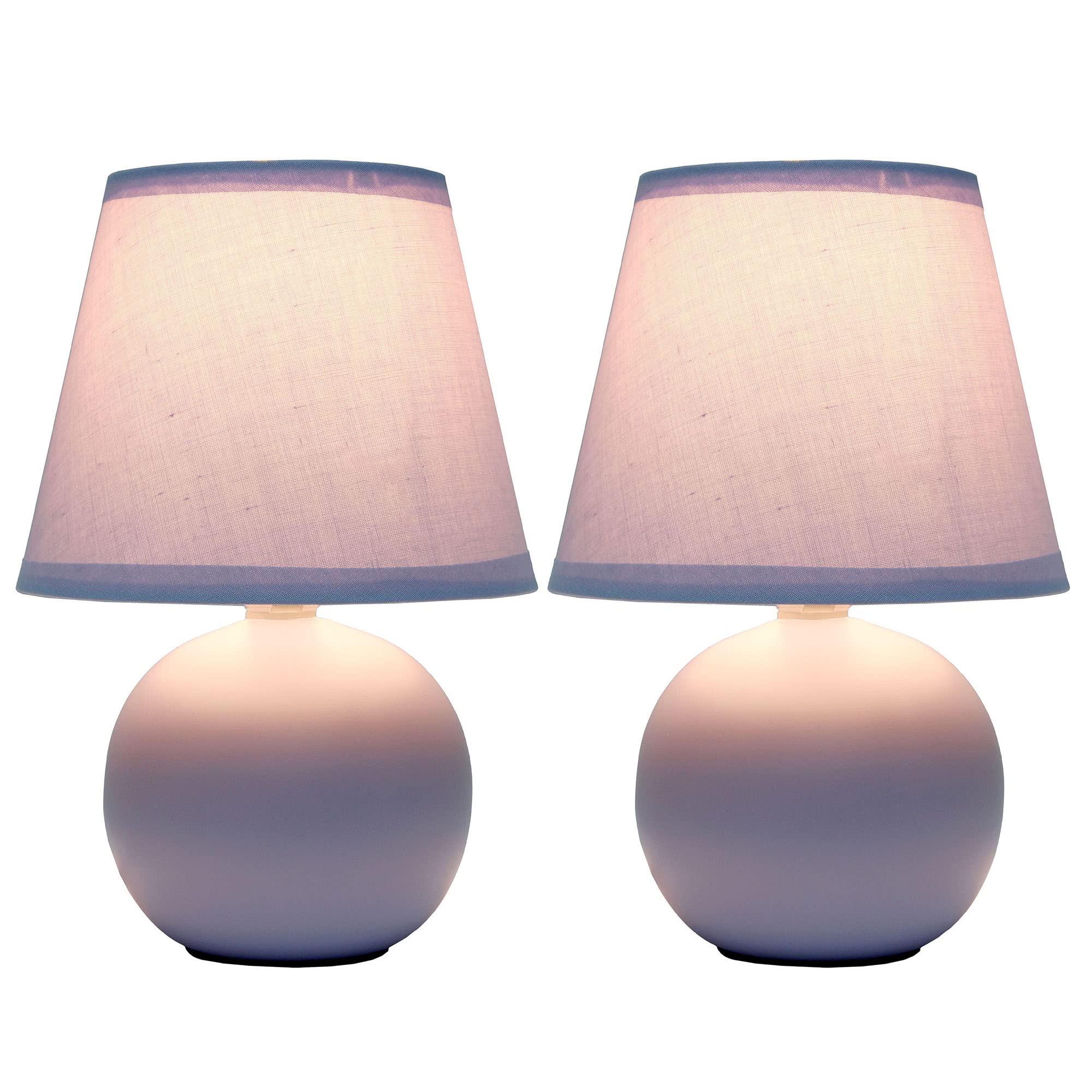 Creekwood Home Purple Ceramic Orb Base Bedside Table Lamp Set With Drum Shade, 8.66&quot;