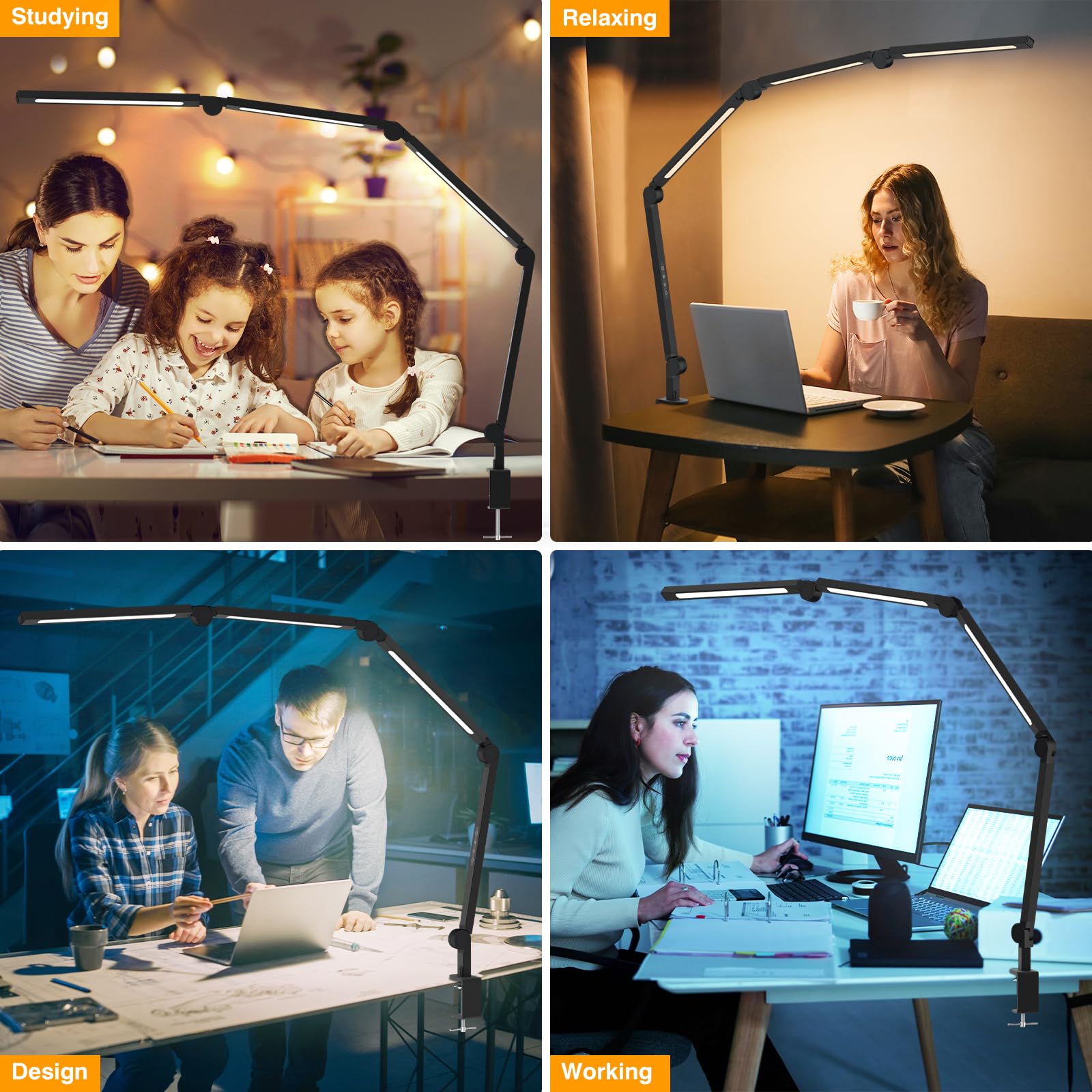 AILBTON LED Desk Lamp, Adjustable Swing Arm, Dimmable, Black, Model AILBTON-DL