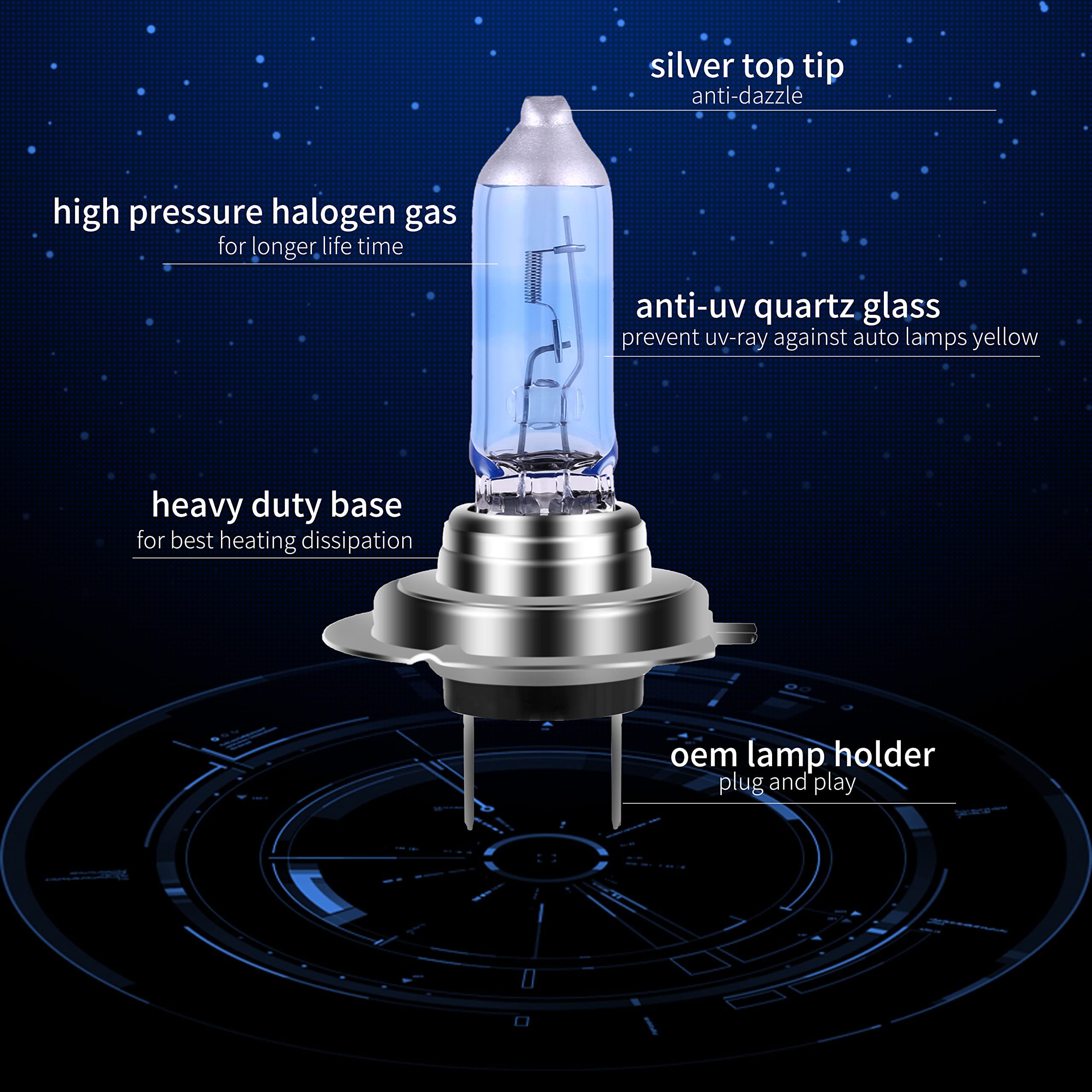NEWBROWN H7 Halogen Headlight Bulb 5000K Super White Light Replacement PX26D 12V/55W 4 Pack