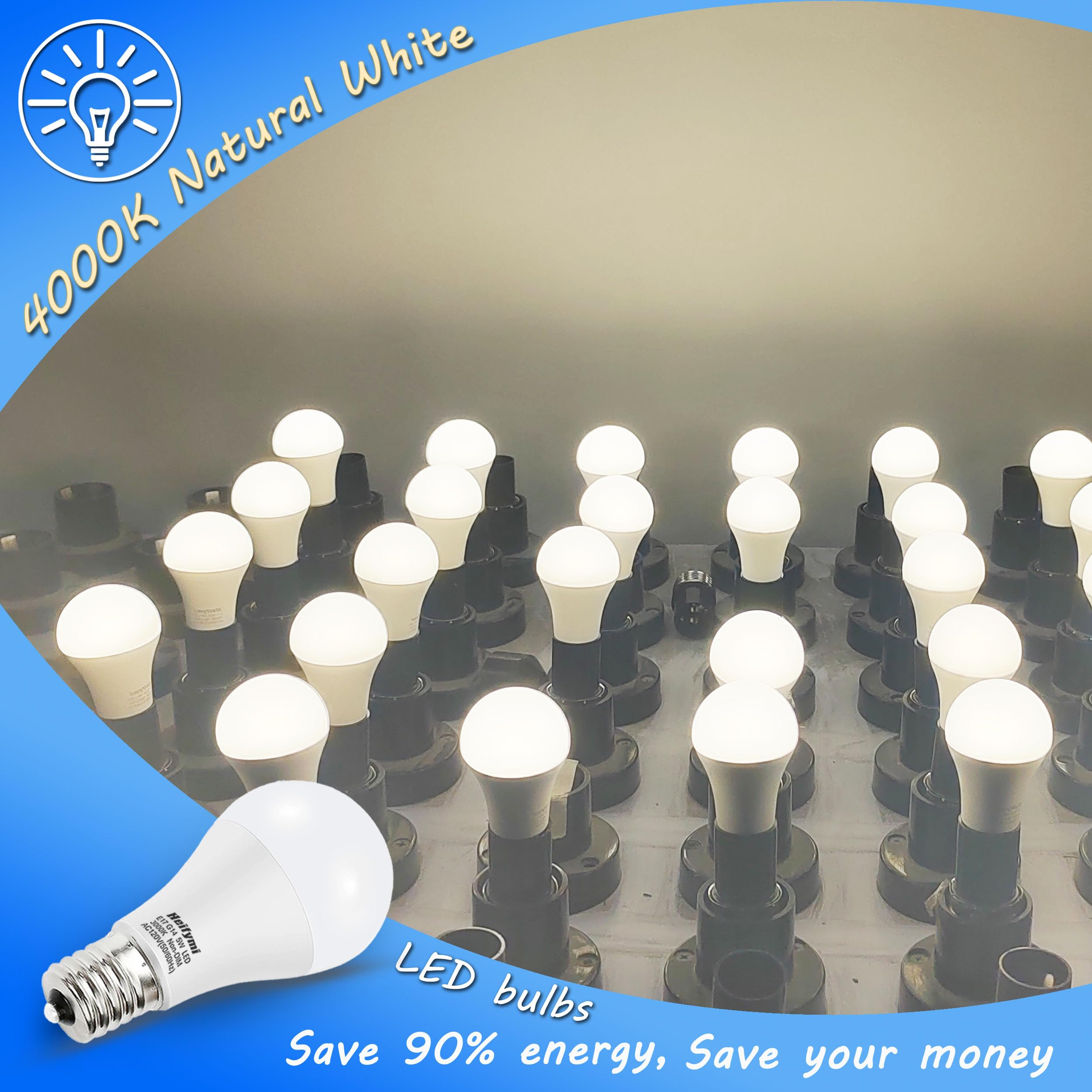 Heifymi E17 LED Bulb 5W, 40W Equivalent, Neutral White 4000K, 500 Lumens, Non-Dimmable, 4 Pack for Chandelier &