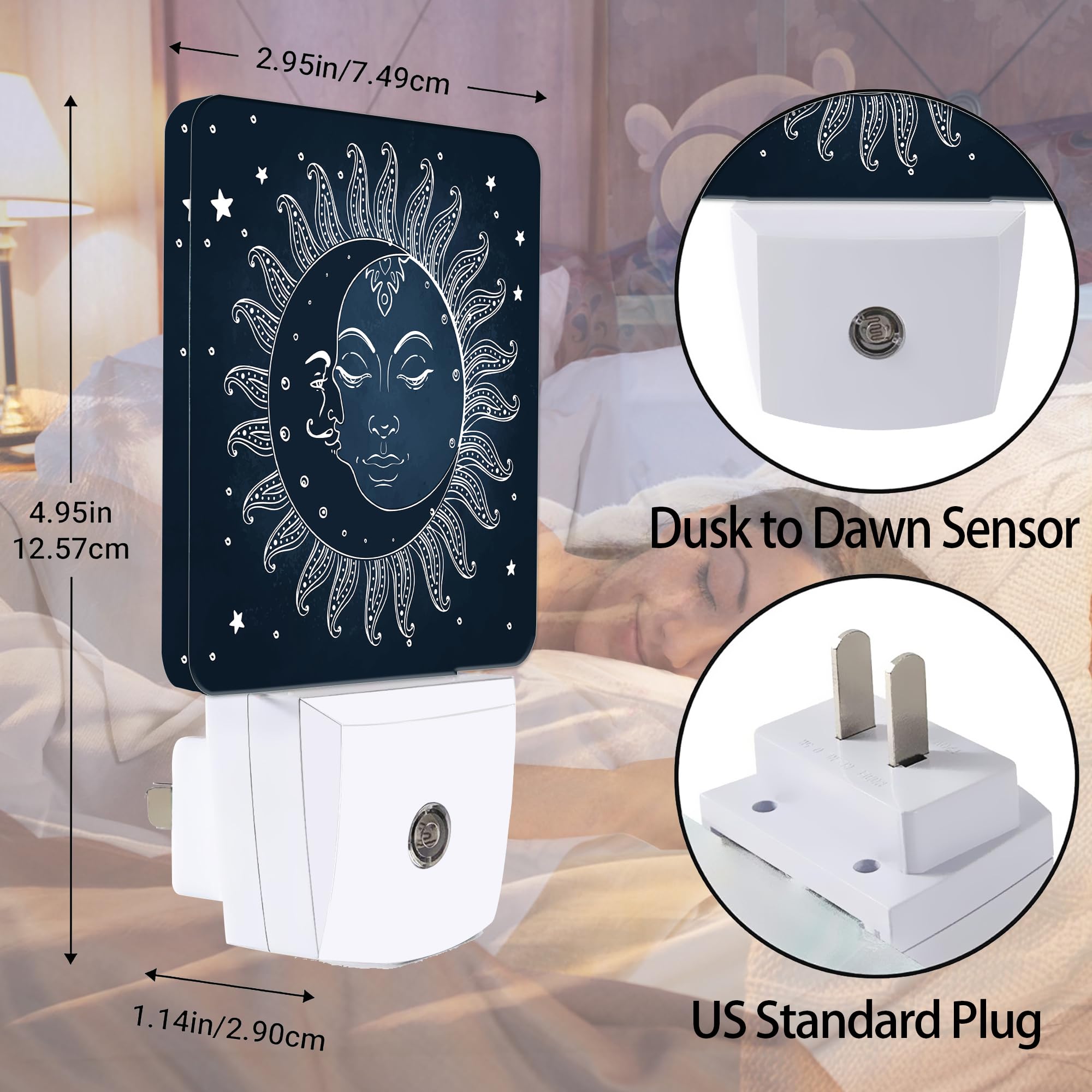 Jopowide Vintage Sun Moon Night Light, Dusk To Dawn Smart Sensor Nightlight For Bedroom Bathroom Kitchen Hallway Stairs Hallway,