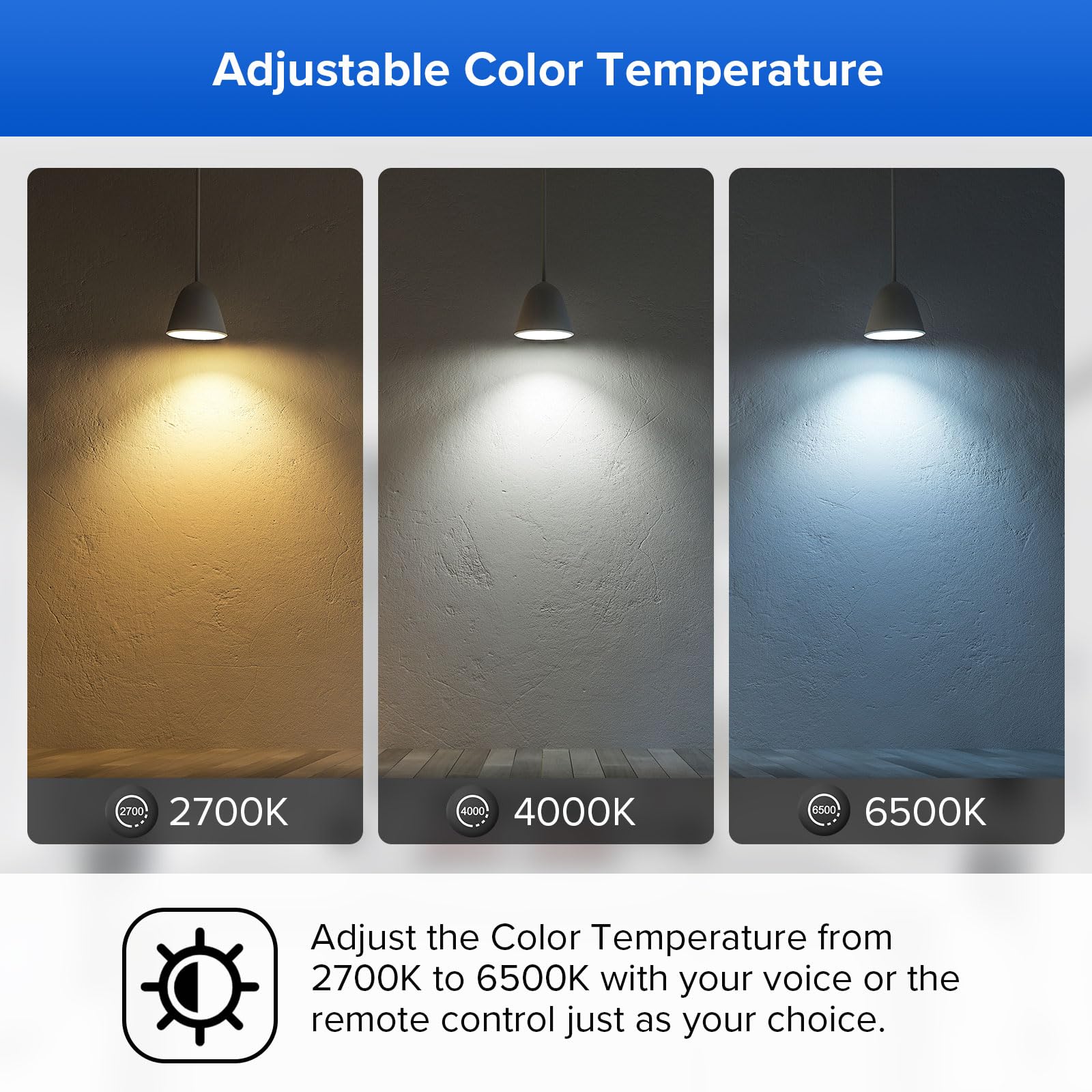 Sansi Smart Led Light Bulb, 2200Lm Voice Remote Control 2700K 4000K 6500K Dimmable A21 18W Light Bulb, 150W Equivalent E26 Base