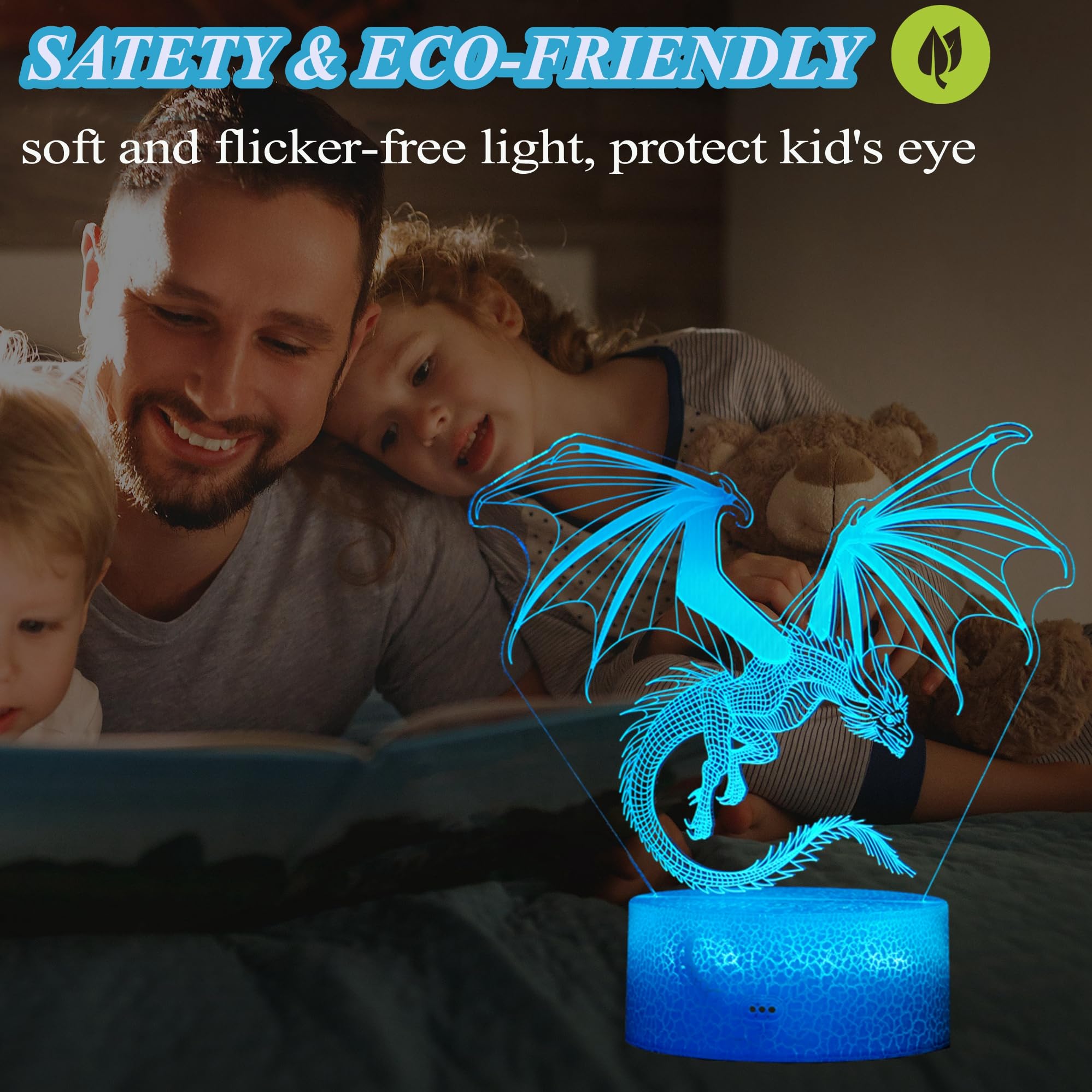 Posshe Dragon Night Light, Dragon Gifts, 3D Illusion Lamp With 16 Colors Changing, Remote Control And Dimmable, Kids Boys Girls