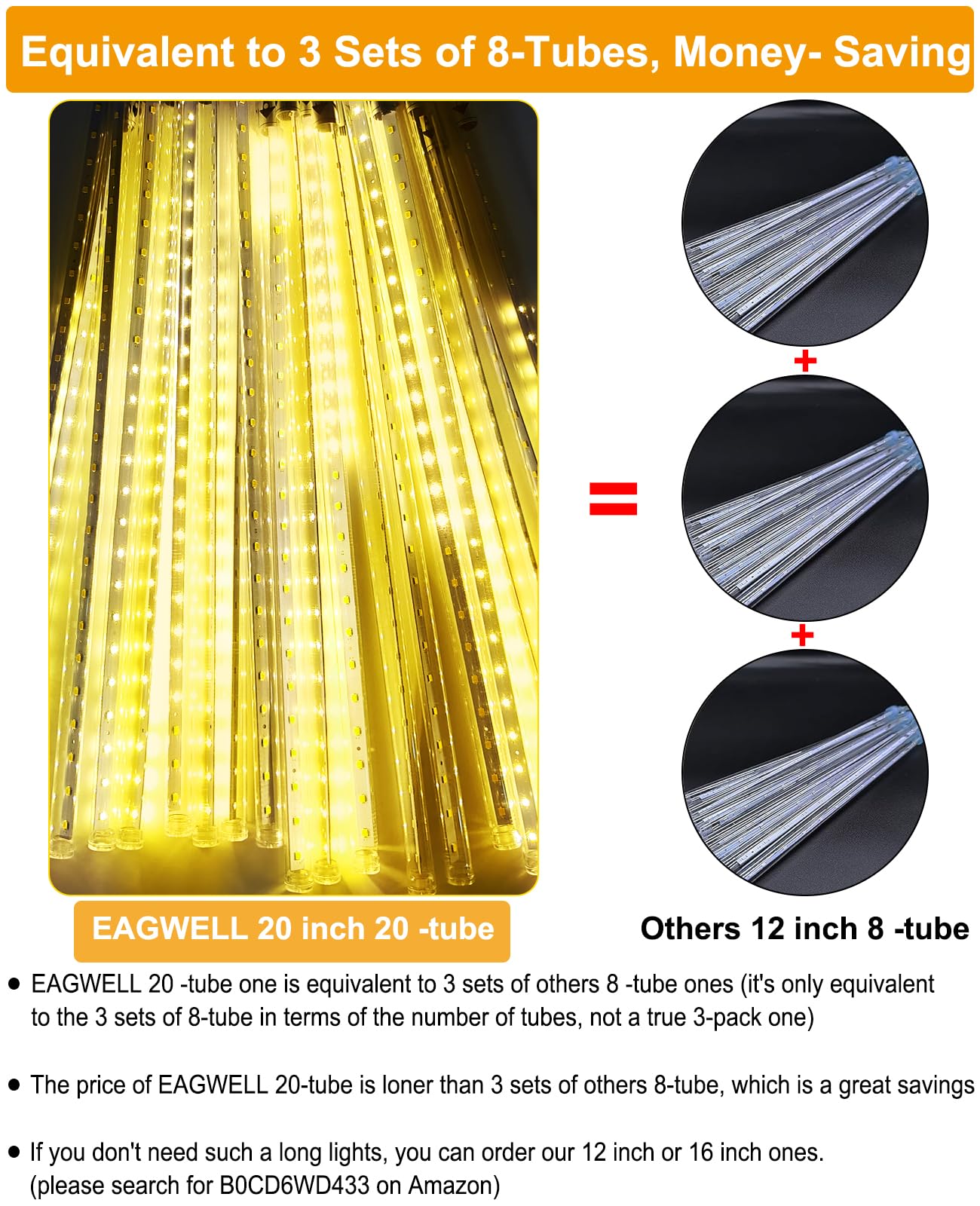 Meteor Shower Lights Outdoor Christmas Light Ul Certified 20 Inch 20 Tubes 1080 Led Falling Rain Drop Lamp Snowfall Icicle Casca