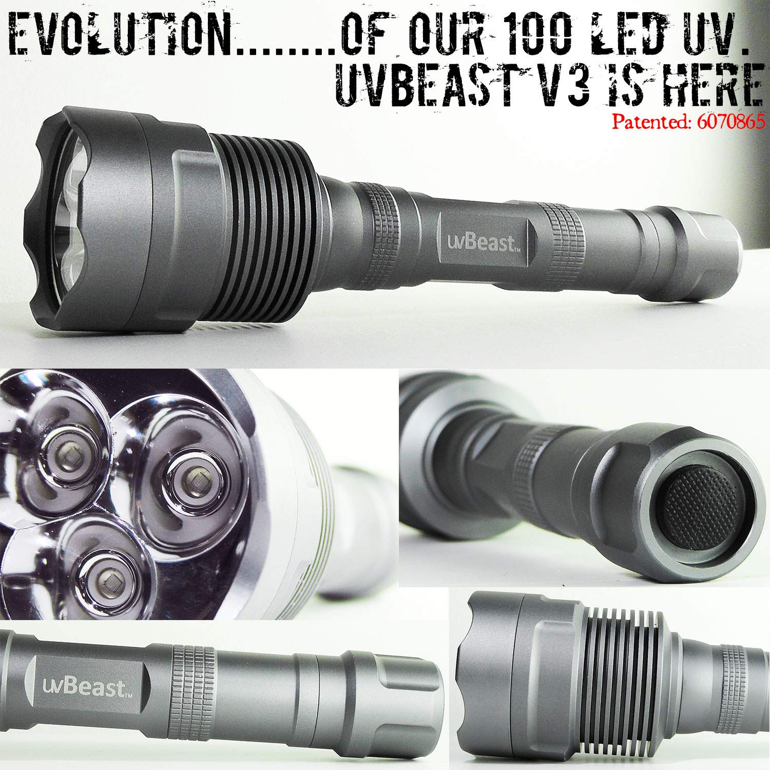 uvBeast V3 UV Flashlight - 385-395nm Black Light, High Power Triple LEDs, Anodized Anthracite, Ideal for Professional Use