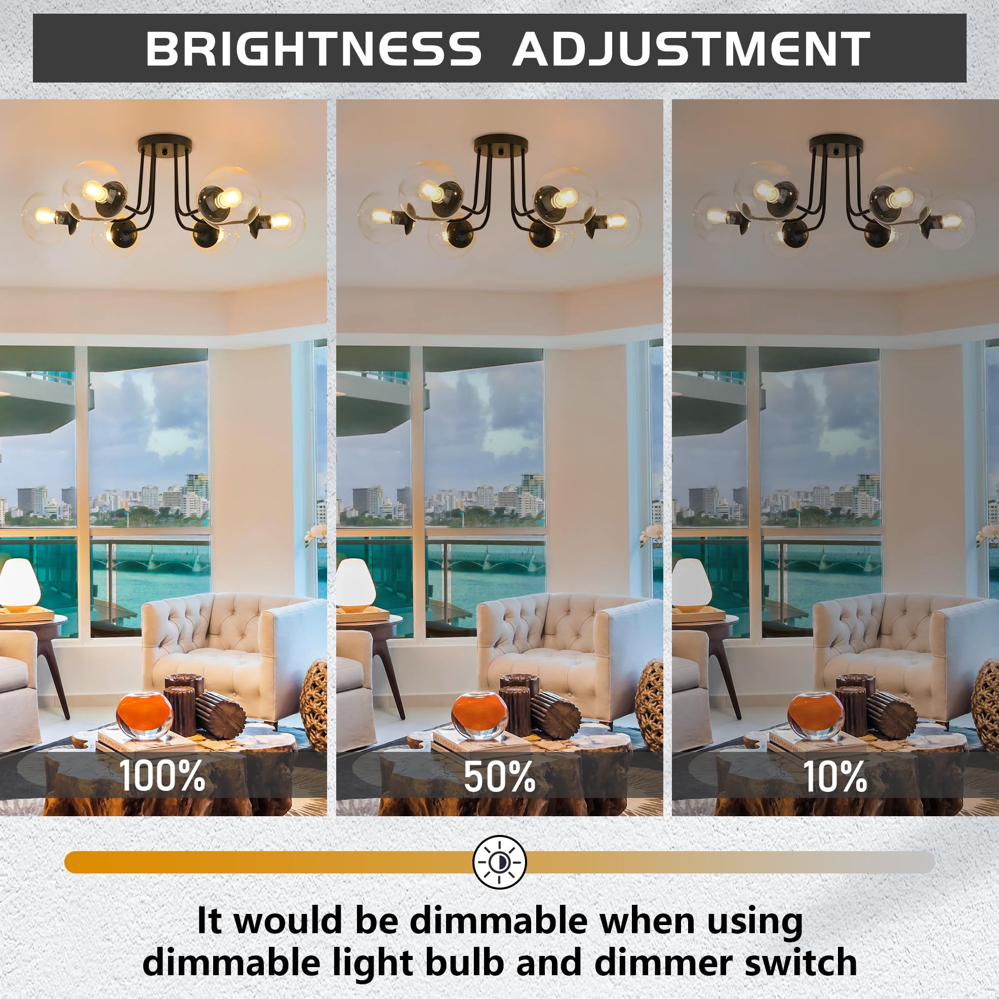 Koko&Yukina 6-Light Modern Semi Flush Mount Ceiling Light Fixture Mid Century Ceiling Light Globe Ceiling Light With Clear Glass