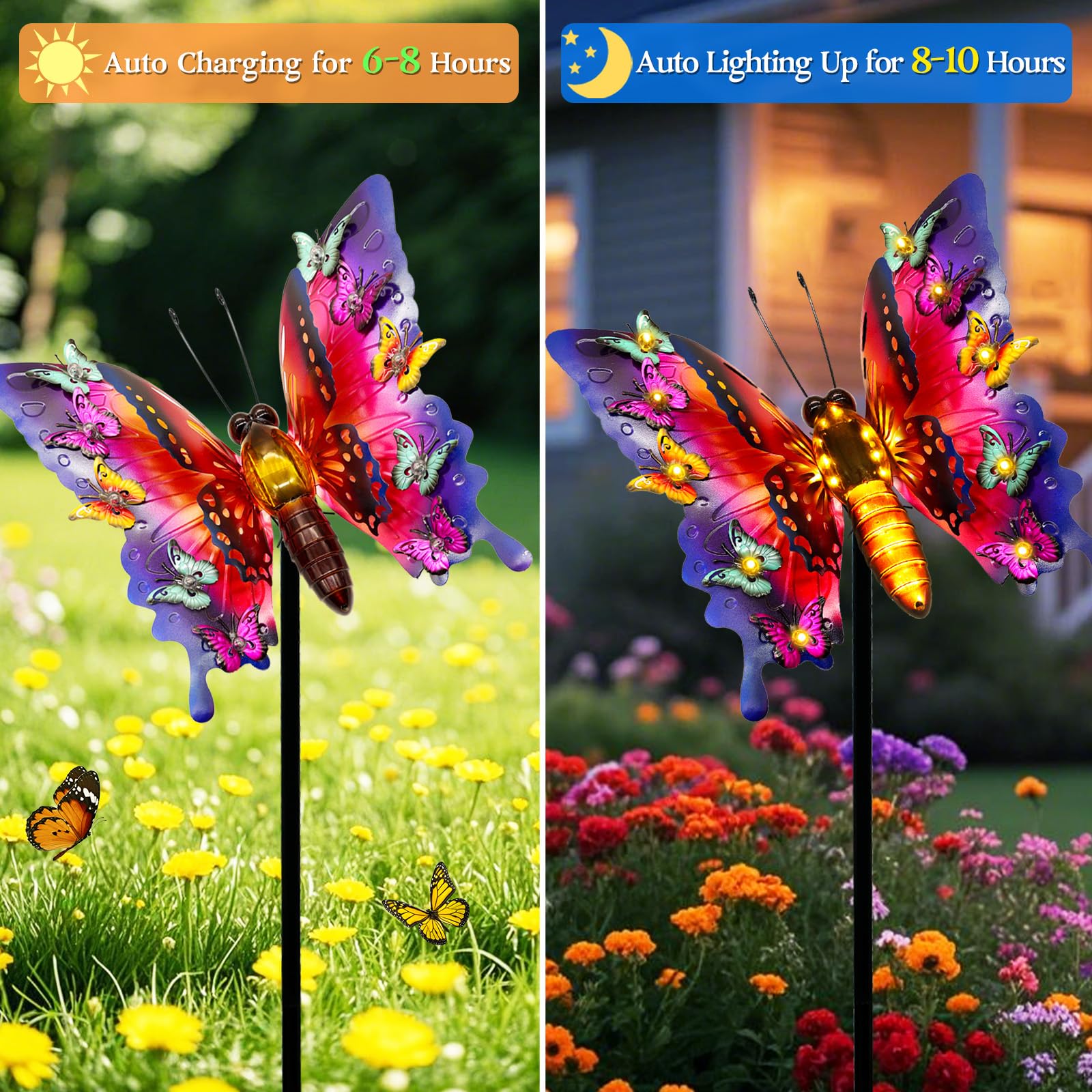 ANGMLN Solar Garden Lights - 41" Purple Metal Butterfly Decor, Waterproof Outdoor Lighting for Patio, Yard, Birthday Gifts