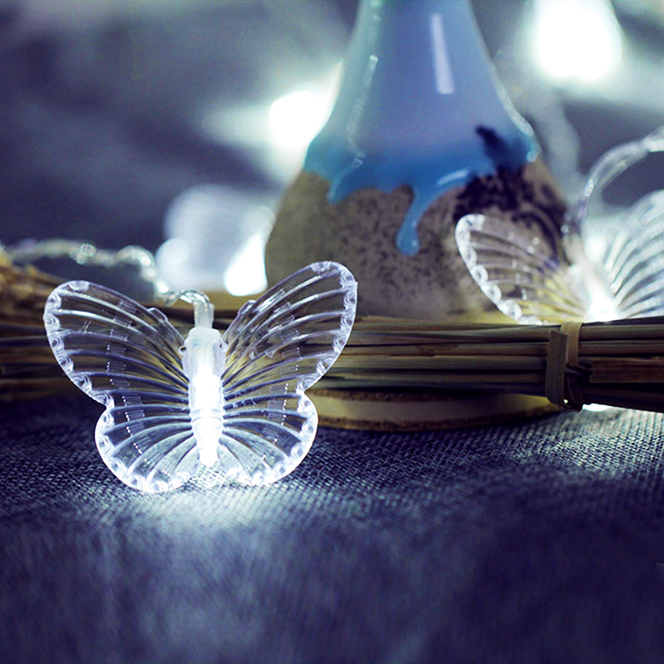 Decorman Butterfly Curtain Lights, 13ft, 96 LED, Cool White, USB, 8 Modes, Model CLD-B-R-001