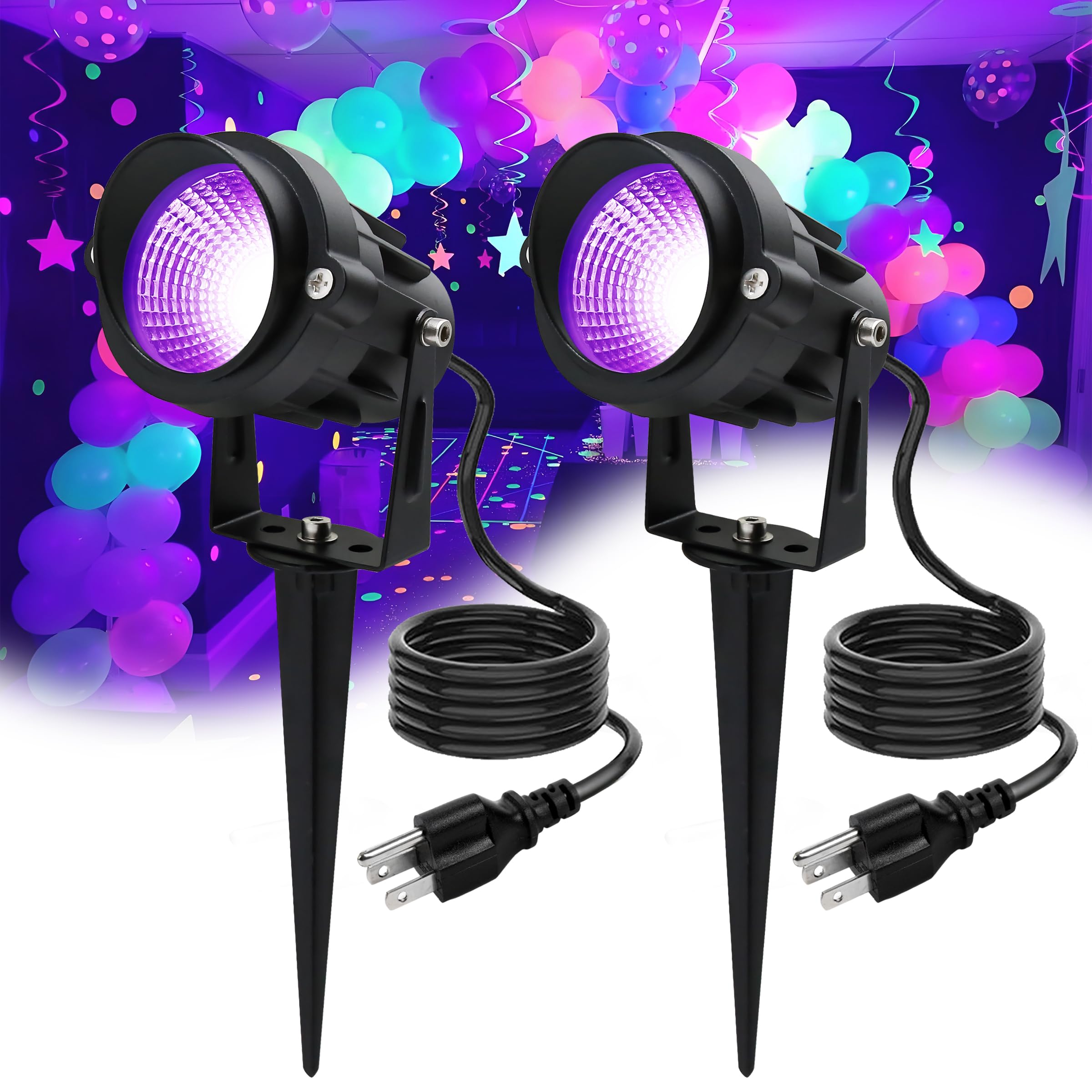 Qeeanmo Halloween Outdoor Blacklight Spotlight 12W Outdoor Black Lights For Glow Party Purple Led Landscape Lighting For Yard Garden Poster Bar Decoration 2Pack