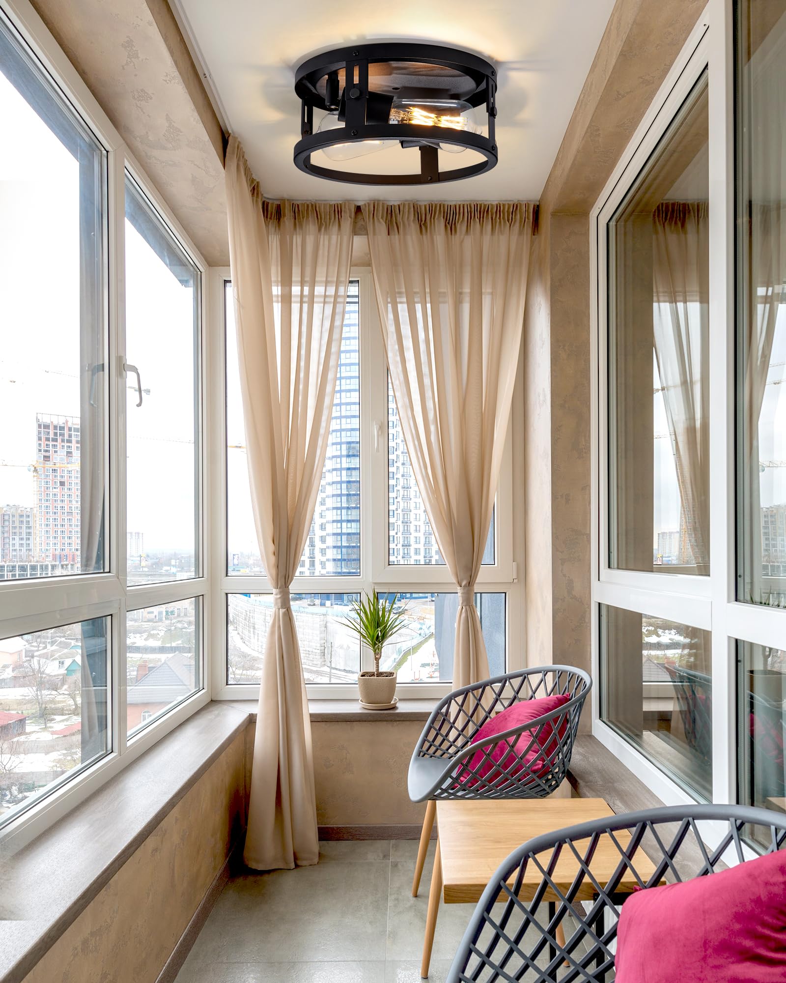 Foitton 2 Pack Black Metal Cage Ceiling Light Fixtures For Hallway, Kitchen, Bedroom