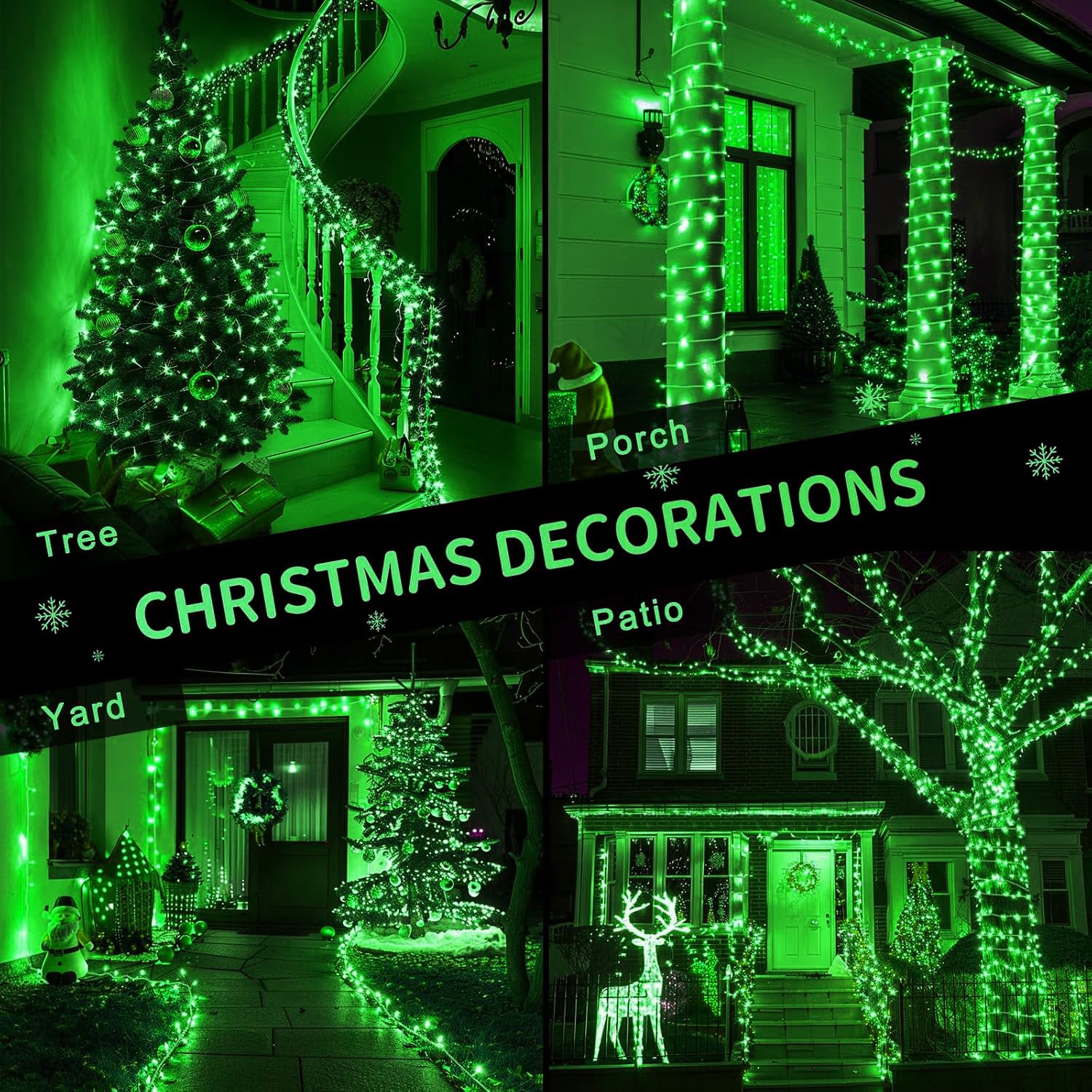 Fullbell St. Patrick'S Day Decorations Green Christmas Lights, 66Ft 200 Led Clear Wire For Christmas Tree Home Garden Indoor Out