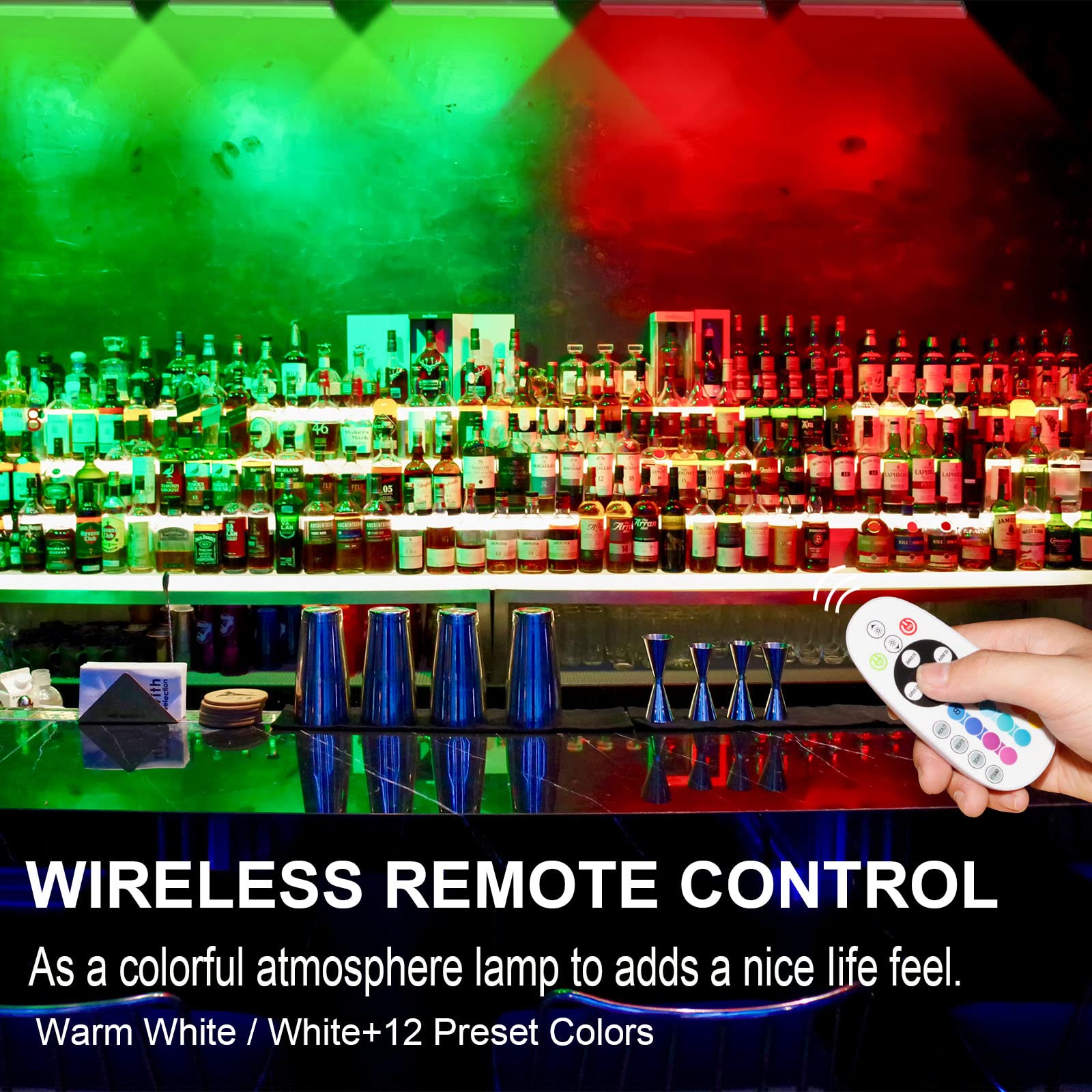 Diomart 48 LED Under Cabinet Lighting - Wireless RGB, 15 Colors, Rechargeable, Remote Control, Mini Night Light Bar, 4 Pack, Multicolor